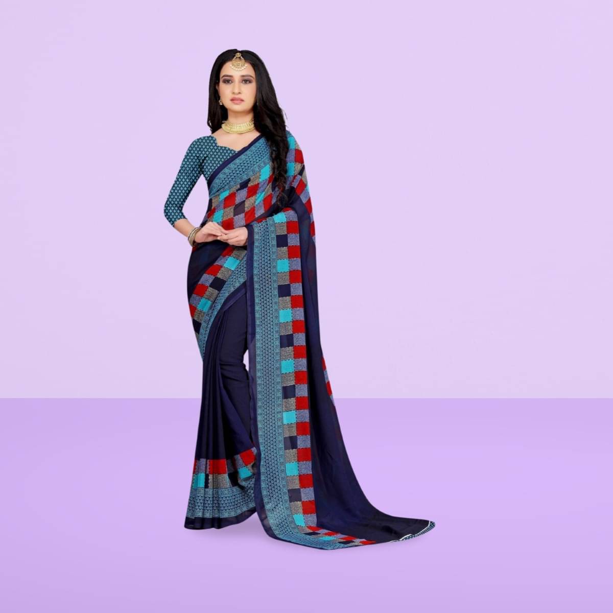 Vibhagyaa Georgette Printed Saree With Unstitched Blouse Piece ( Blue ) Vibhagyaa Georgette Printed Saree With Unstitched Blouse Piece ( Blue )