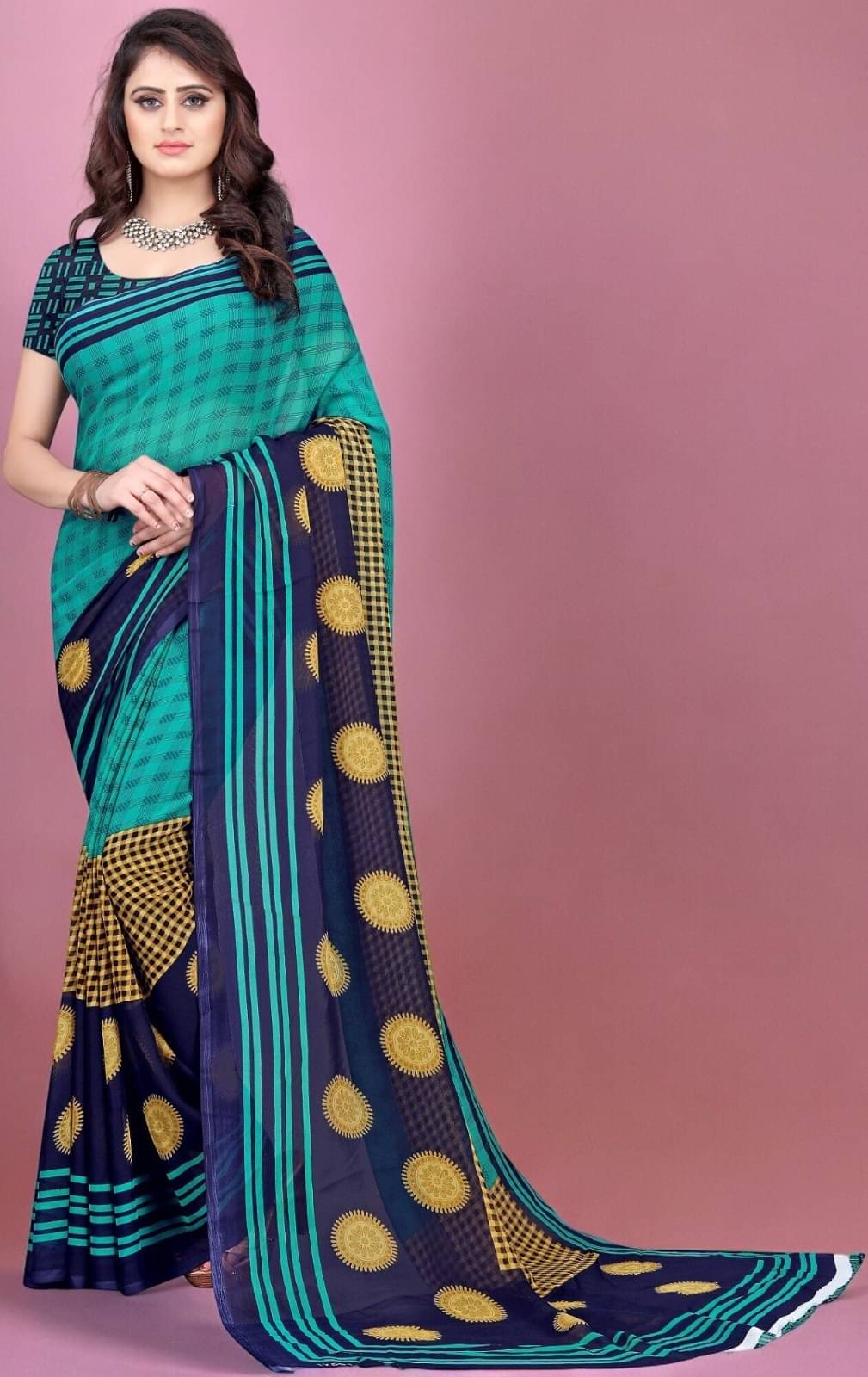 Vibhagyaa Georgette Printed Saree With Unstitched Blouse Piece ( Green ) Vibhagyaa Georgette Printed Saree With Unstitched Blouse Piece ( Green )