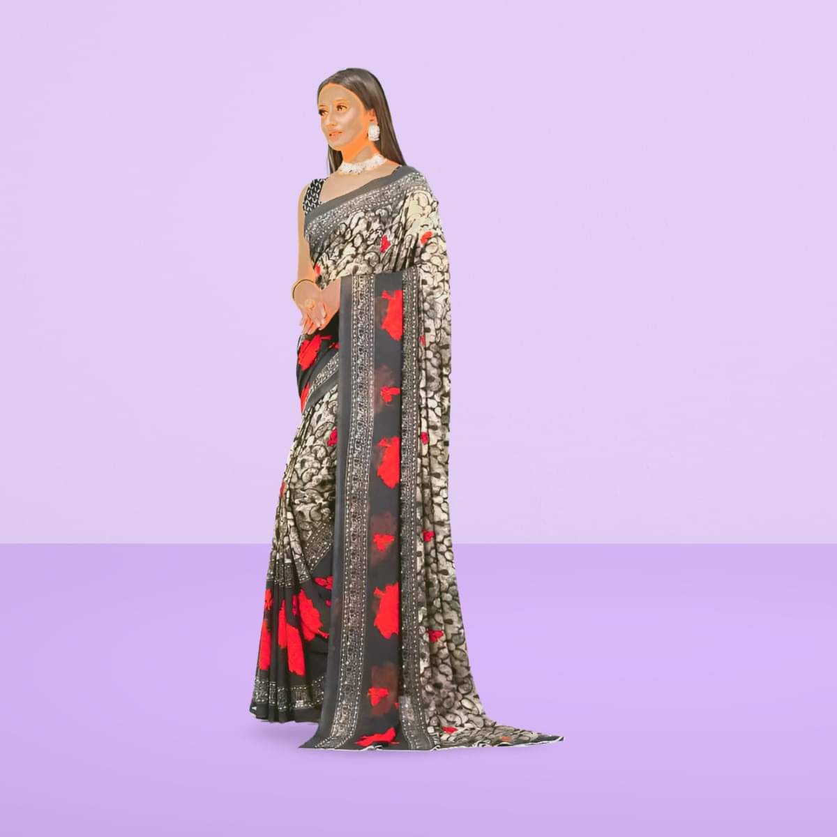 Vibhagyaa Georgette Printed Saree With Unstitched Blouse Piece ( Black ) Vibhagyaa Georgette Printed Saree With Unstitched Blouse Piece ( Black )