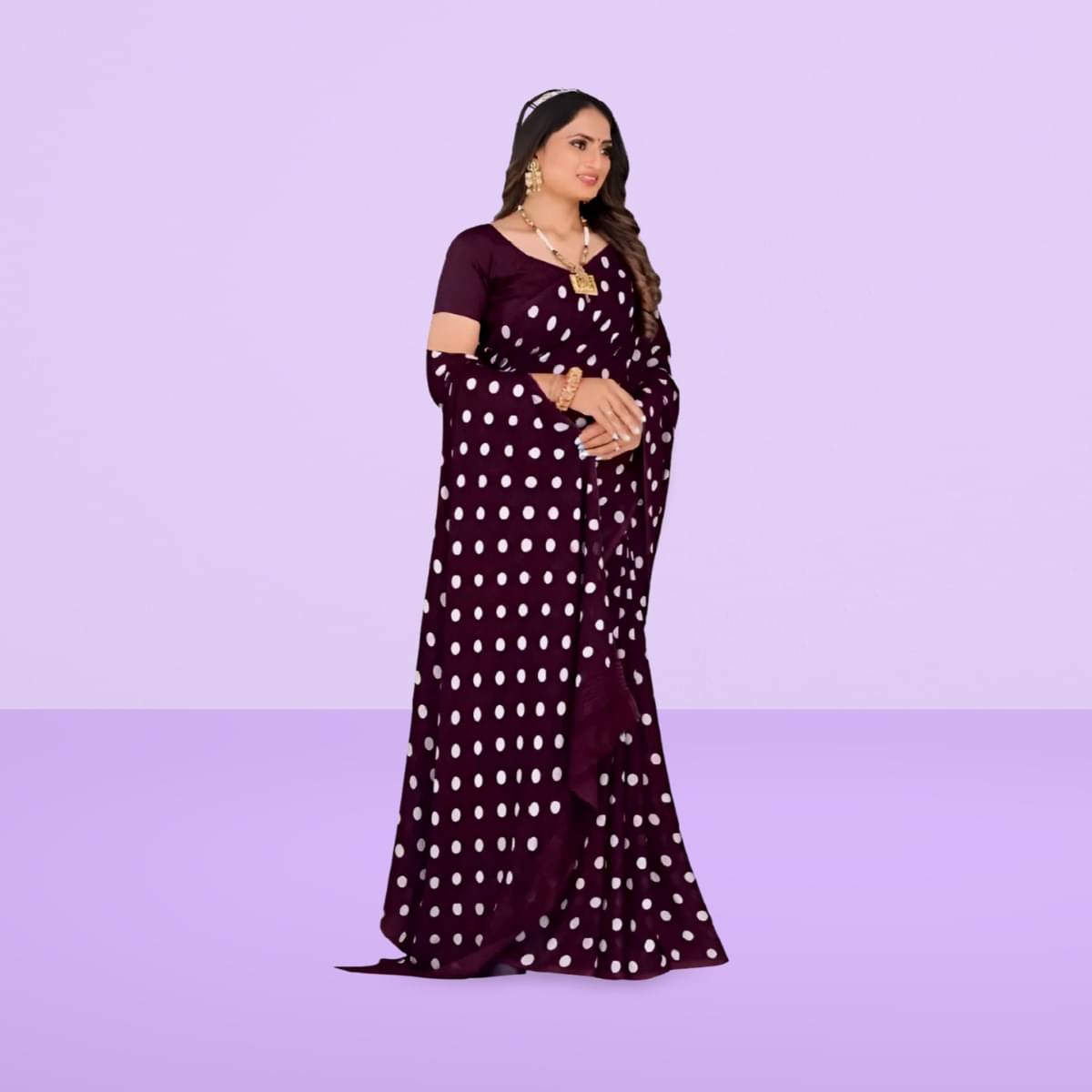 Vibhagyaa Georgette Printed Saree With Unstitched Blouse Piece ( Purple ) Vibhagyaa Georgette Printed Saree With Unstitched Blouse Piece ( Purple )