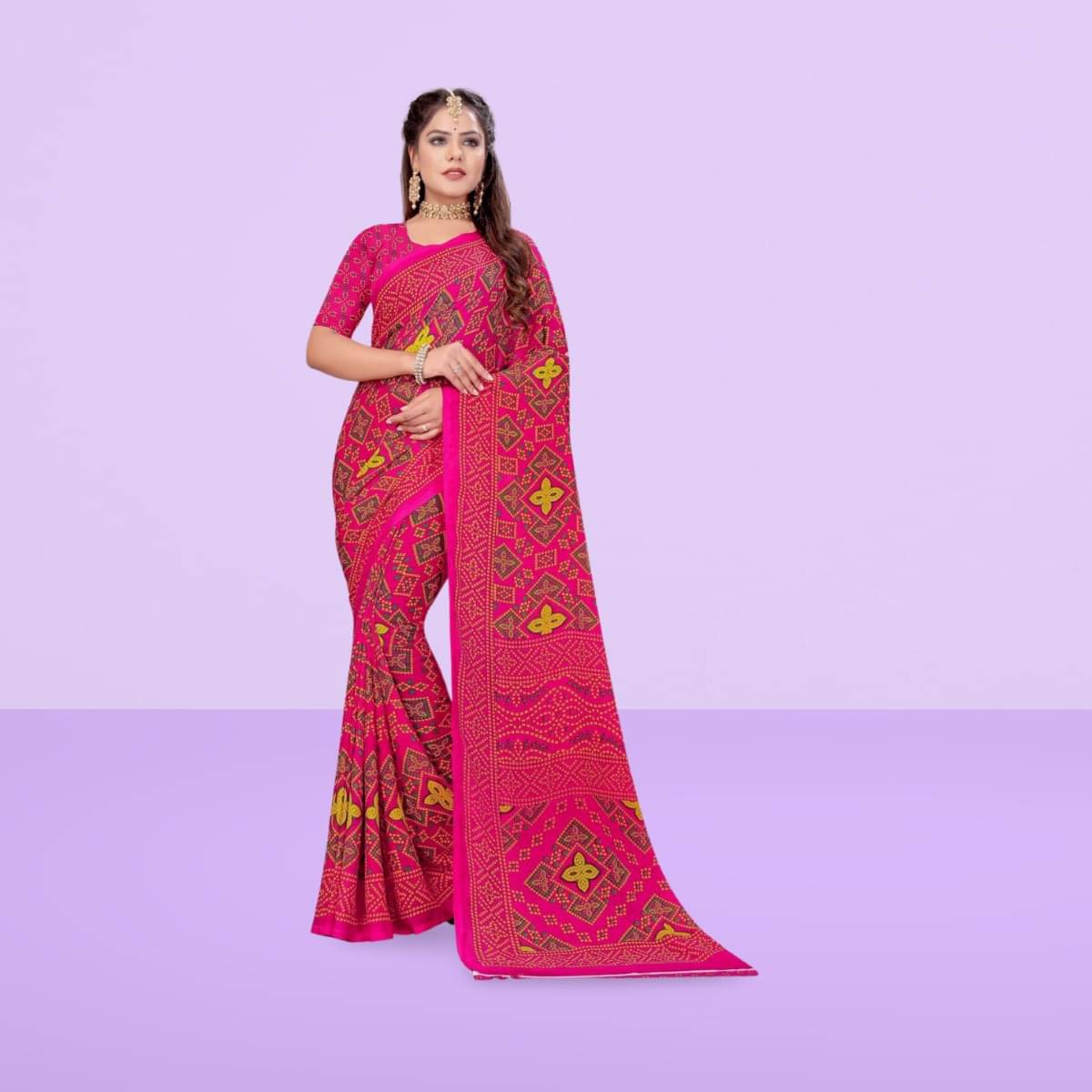     			Vibhagyaa Georgette Printed Saree With Unstitched Blouse Piece ( Pink )