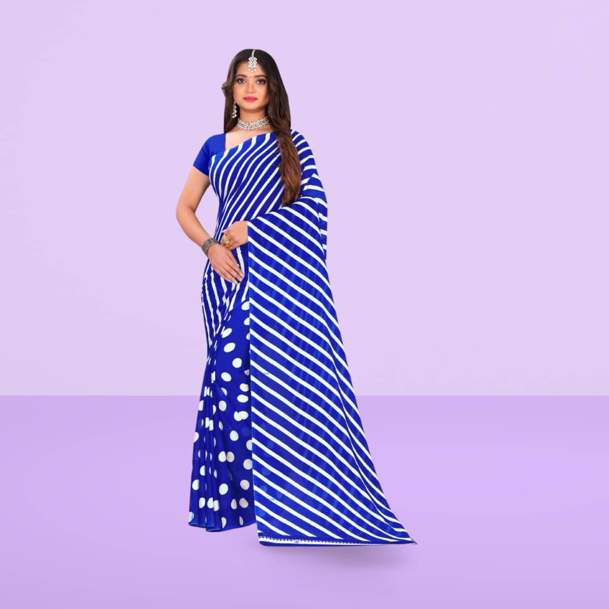     			Vibhagyaa Georgette Printed Saree With Unstitched Blouse Piece ( Blue )