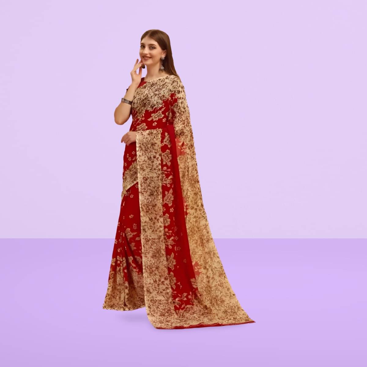Vibhagyaa Georgette Printed Saree With Unstitched Blouse Piece ( Multicolor ) Vibhagyaa Georgette Printed Saree With Unstitched Blouse Piece ( Multicolor )