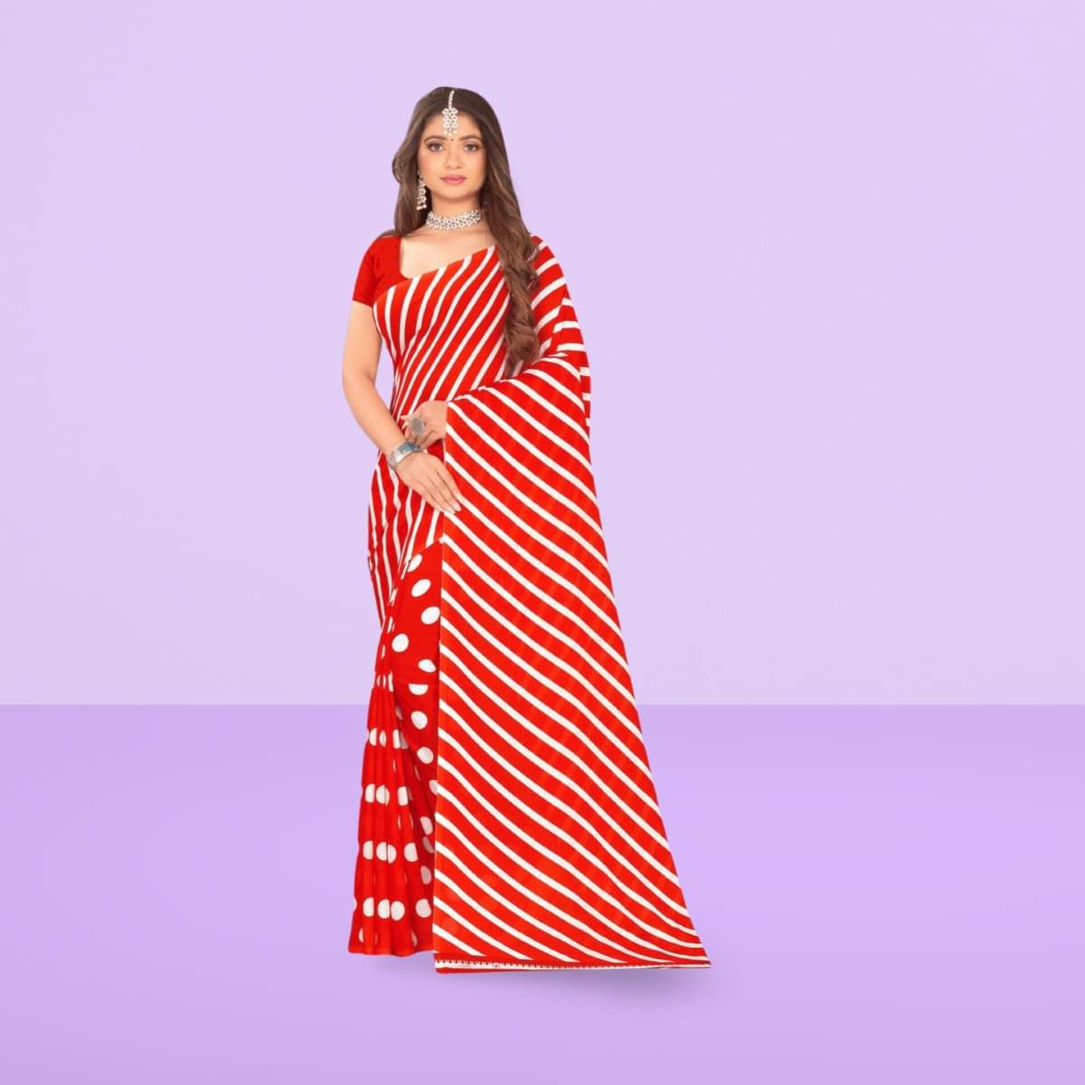     			Vibhagyaa Georgette Printed Saree With Unstitched Blouse Piece ( Red )