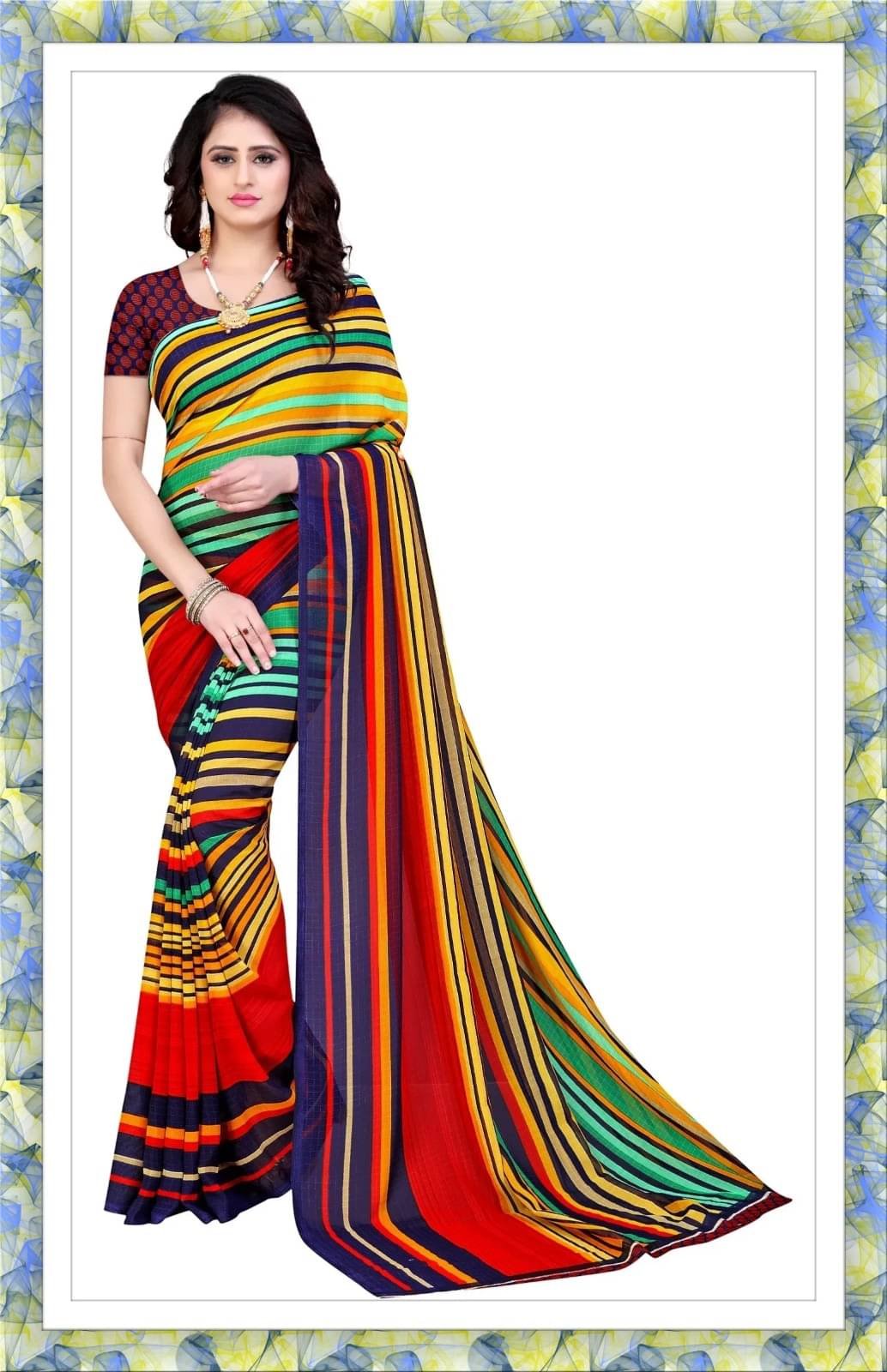     			Vibhagyaa Georgette Printed Saree With Unstitched Blouse Piece ( Multicolor )