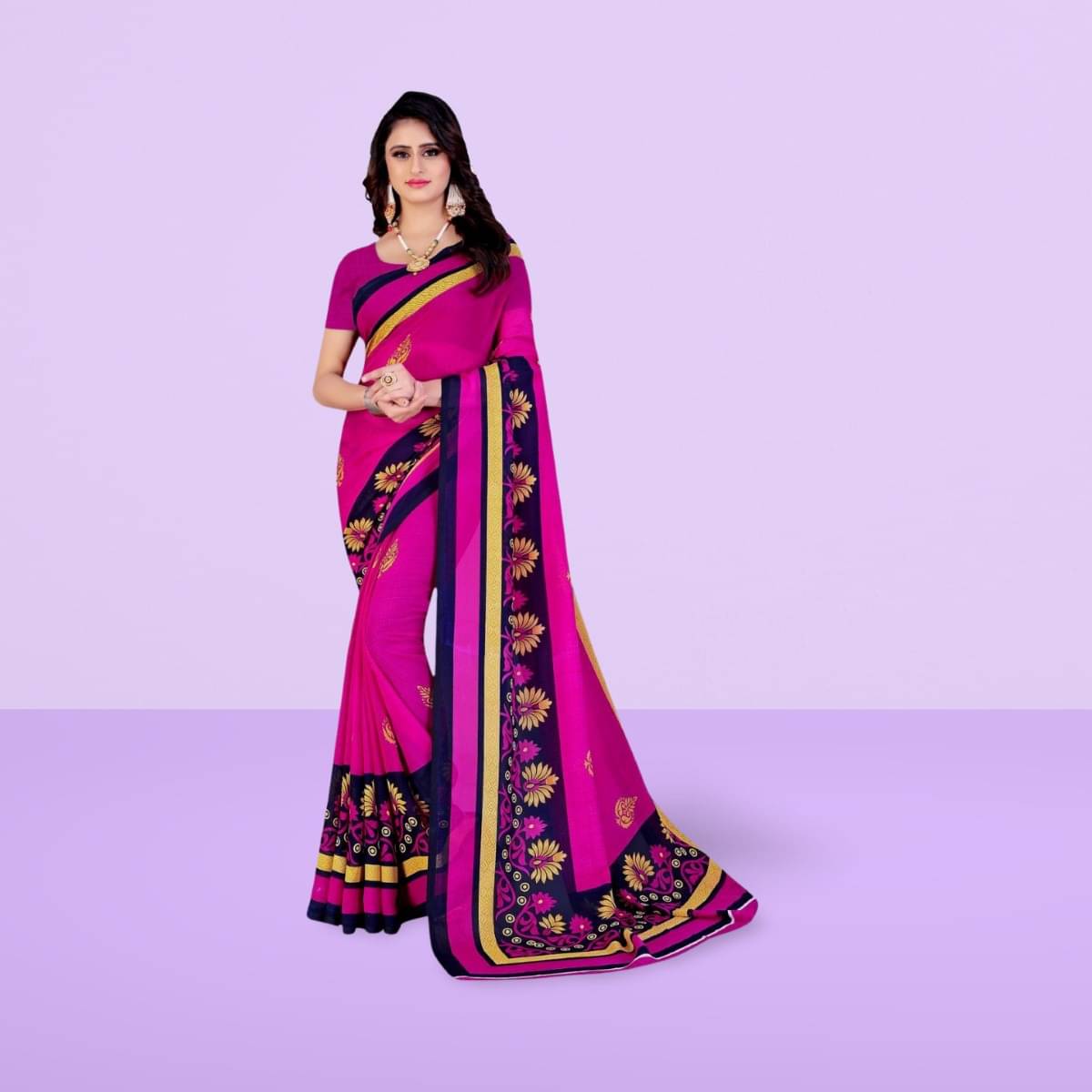 Vibhagyaa Georgette Printed Saree With Unstitched Blouse Piece ( Pink ) Vibhagyaa Georgette Printed Saree With Unstitched Blouse Piece ( Pink )