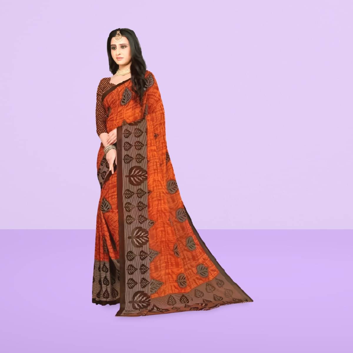     			Vibhagyaa Georgette Printed Saree With Unstitched Blouse Piece ( Orange )