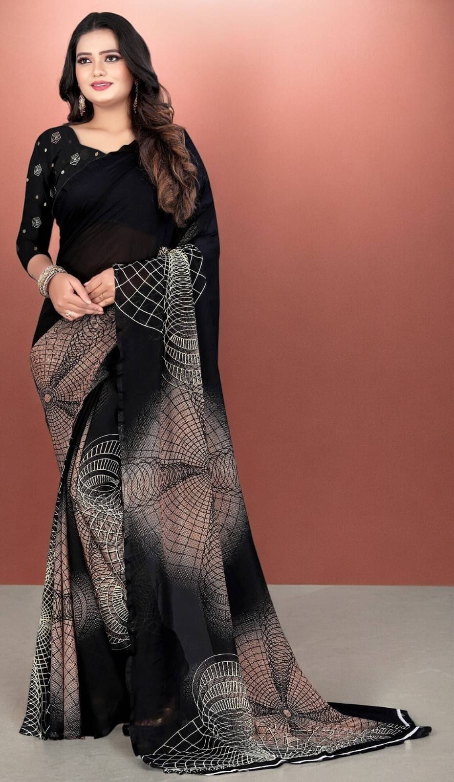     			Vibhagyaa Georgette Printed Saree With Unstitched Blouse Piece ( Black )