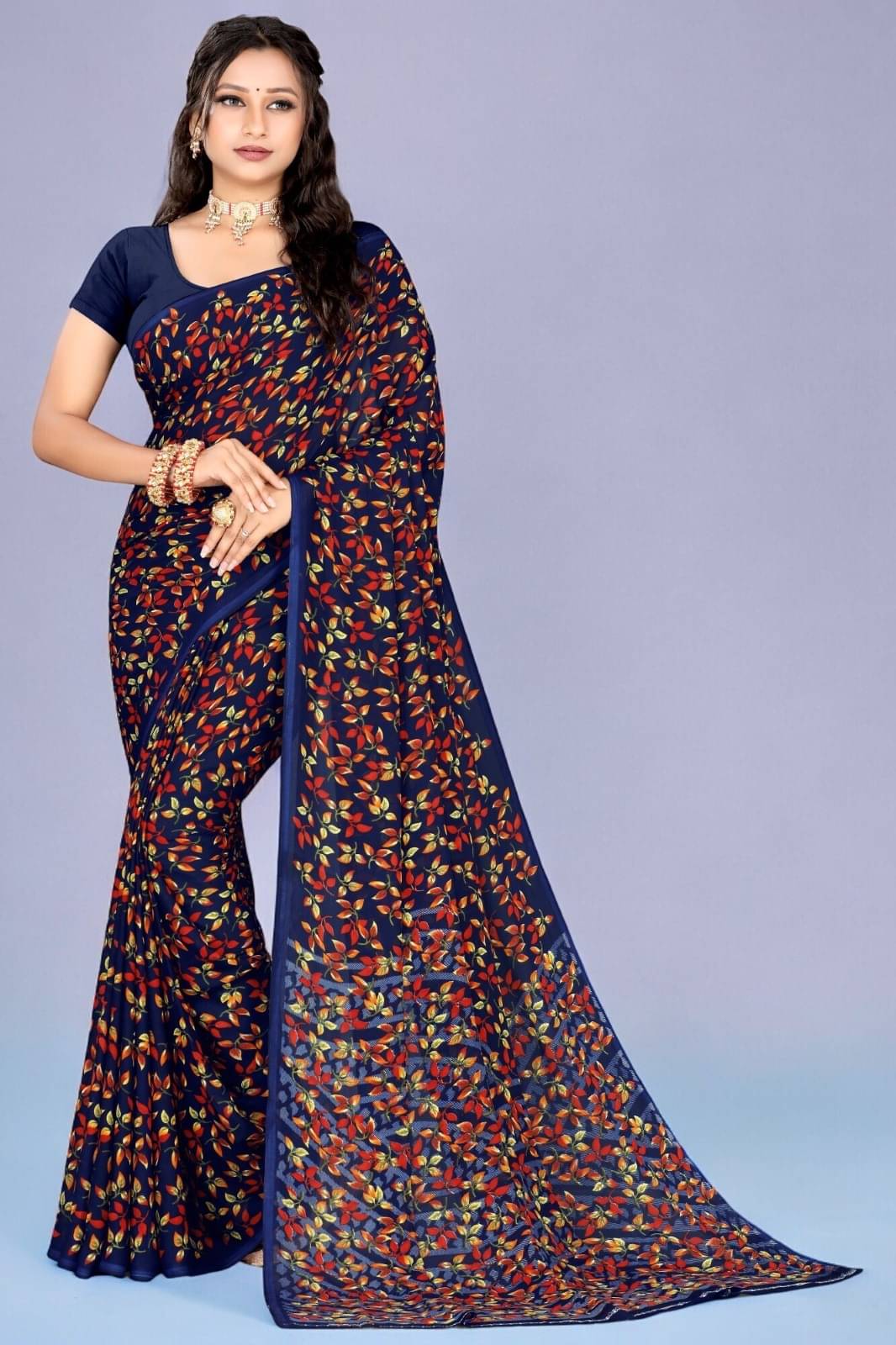 Vibhagyaa Georgette Printed Saree With Unstitched Blouse Piece ( Blue ) Vibhagyaa Georgette Printed Saree With Unstitched Blouse Piece ( Blue )