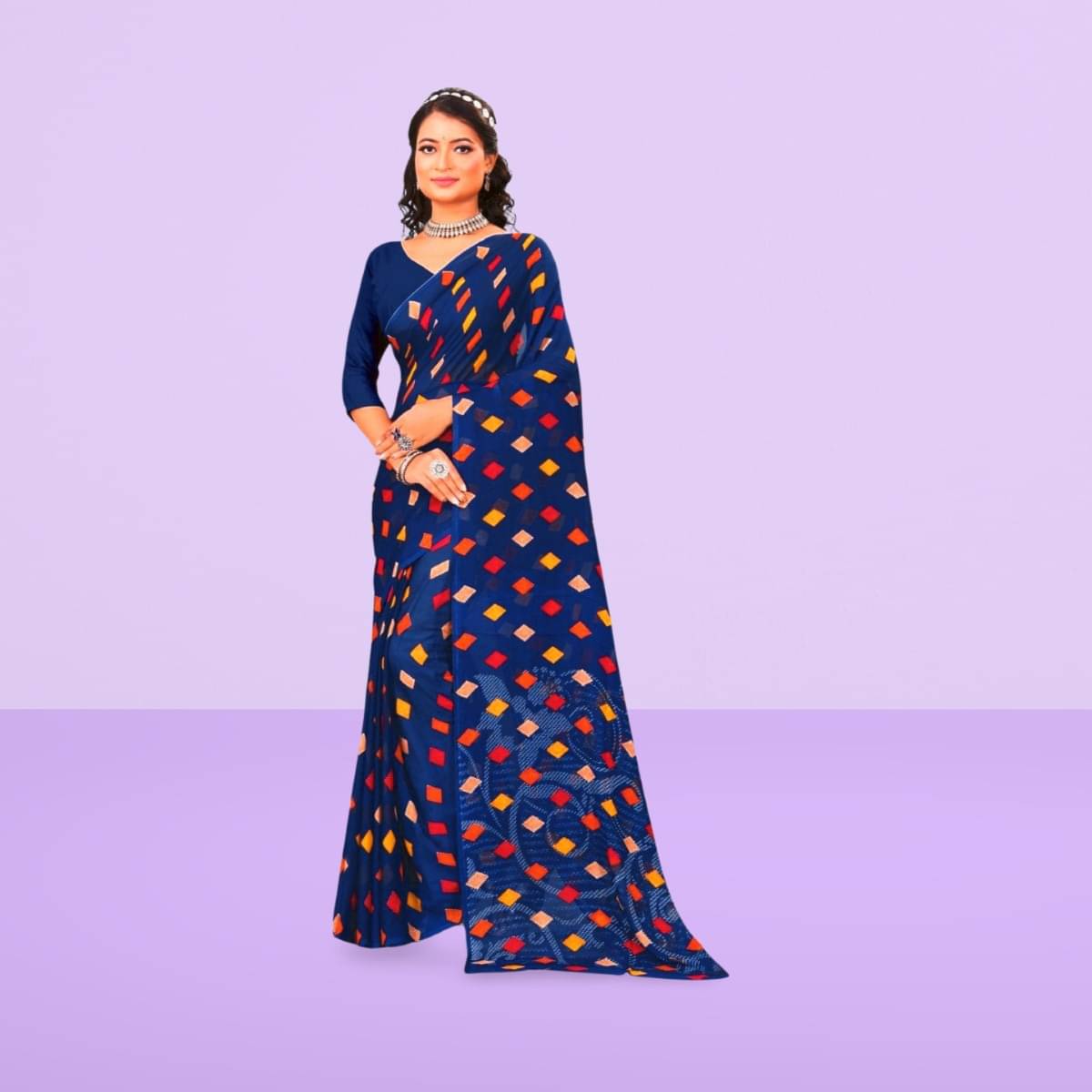 Vibhagyaa Georgette Printed Saree With Unstitched Blouse Piece ( Blue ) Vibhagyaa Georgette Printed Saree With Unstitched Blouse Piece ( Blue )