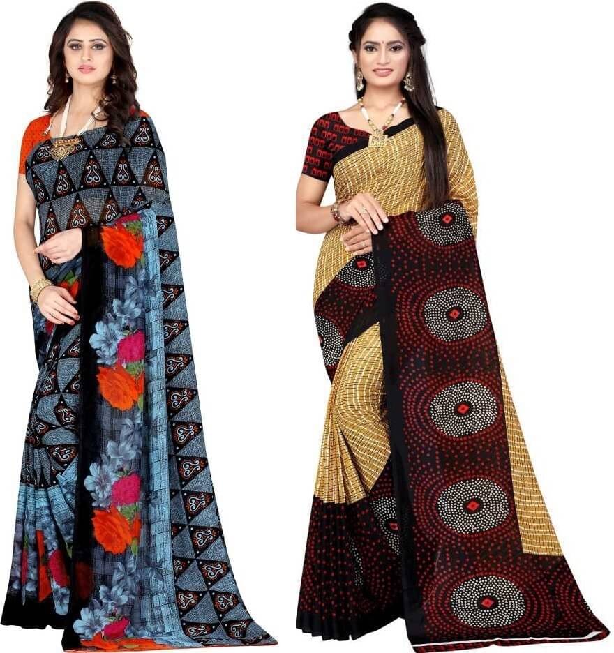 Vibhagyaa Georgette Printed Saree With Unstitched Blouse Piece ( Multicolor ) Vibhagyaa Georgette Printed Saree With Unstitched Blouse Piece ( Multicolor )