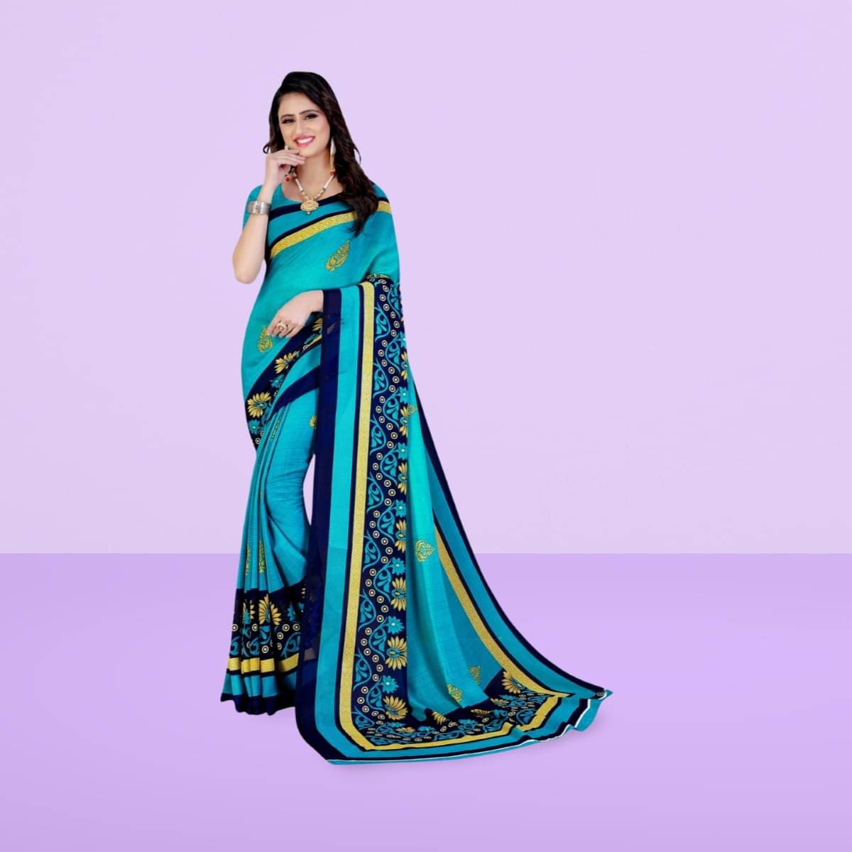 Vibhagyaa Georgette Printed Saree With Unstitched Blouse Piece ( Light Blue )     			Vibhagyaa Georgette Printed Saree With Unstitched Blouse Piece ( Light Blue )