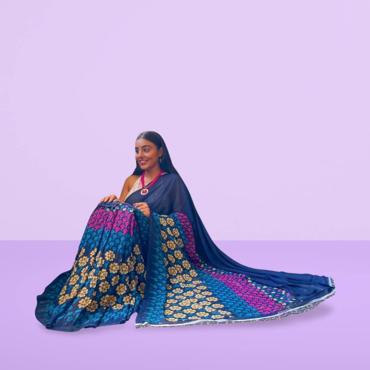     			Vibhagyaa Georgette Woven Saree With Unstitched Blouse Piece ( Multicolor )