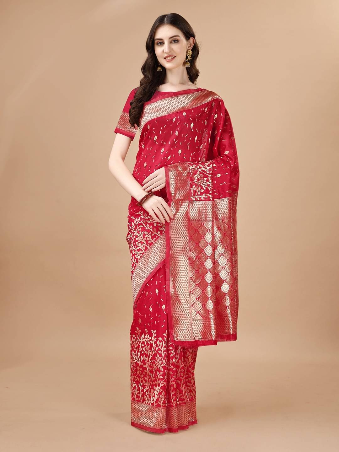 Vibhagyaa Silk Self Design Saree With Unstitched Blouse Piece ( Red ) Vibhagyaa Silk Self Design Saree With Unstitched Blouse Piece ( Red )