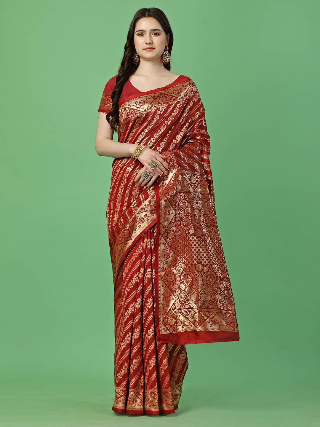Vibhagyaa Silk Self Design Saree With Unstitched Blouse Piece ( Red ) Vibhagyaa Silk Self Design Saree With Unstitched Blouse Piece ( Red )