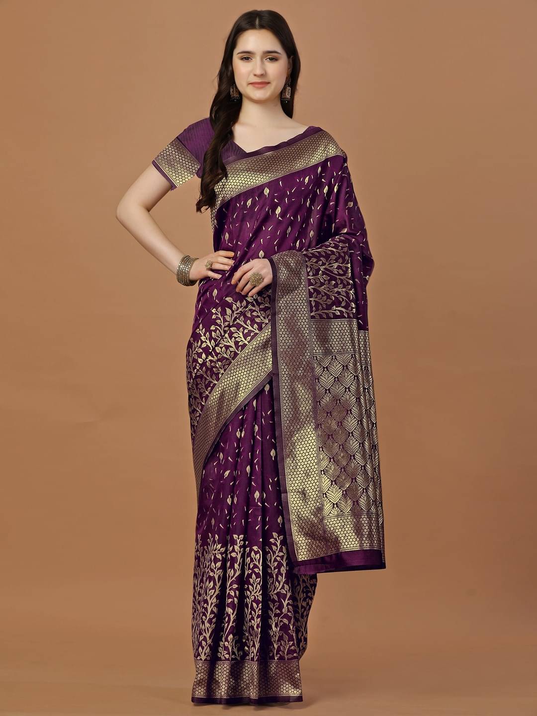     			Vibhagyaa Silk Self Design Saree With Unstitched Blouse Piece ( Purple )