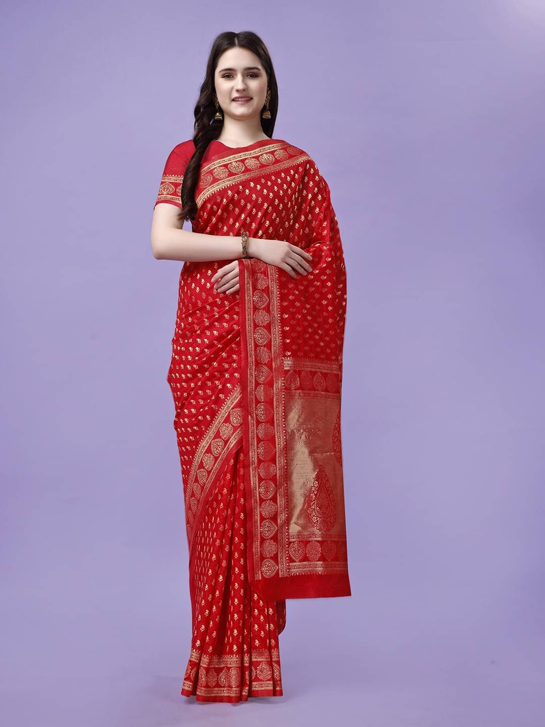     			Vibhagyaa Silk Self Design Saree With Unstitched Blouse Piece ( Red )