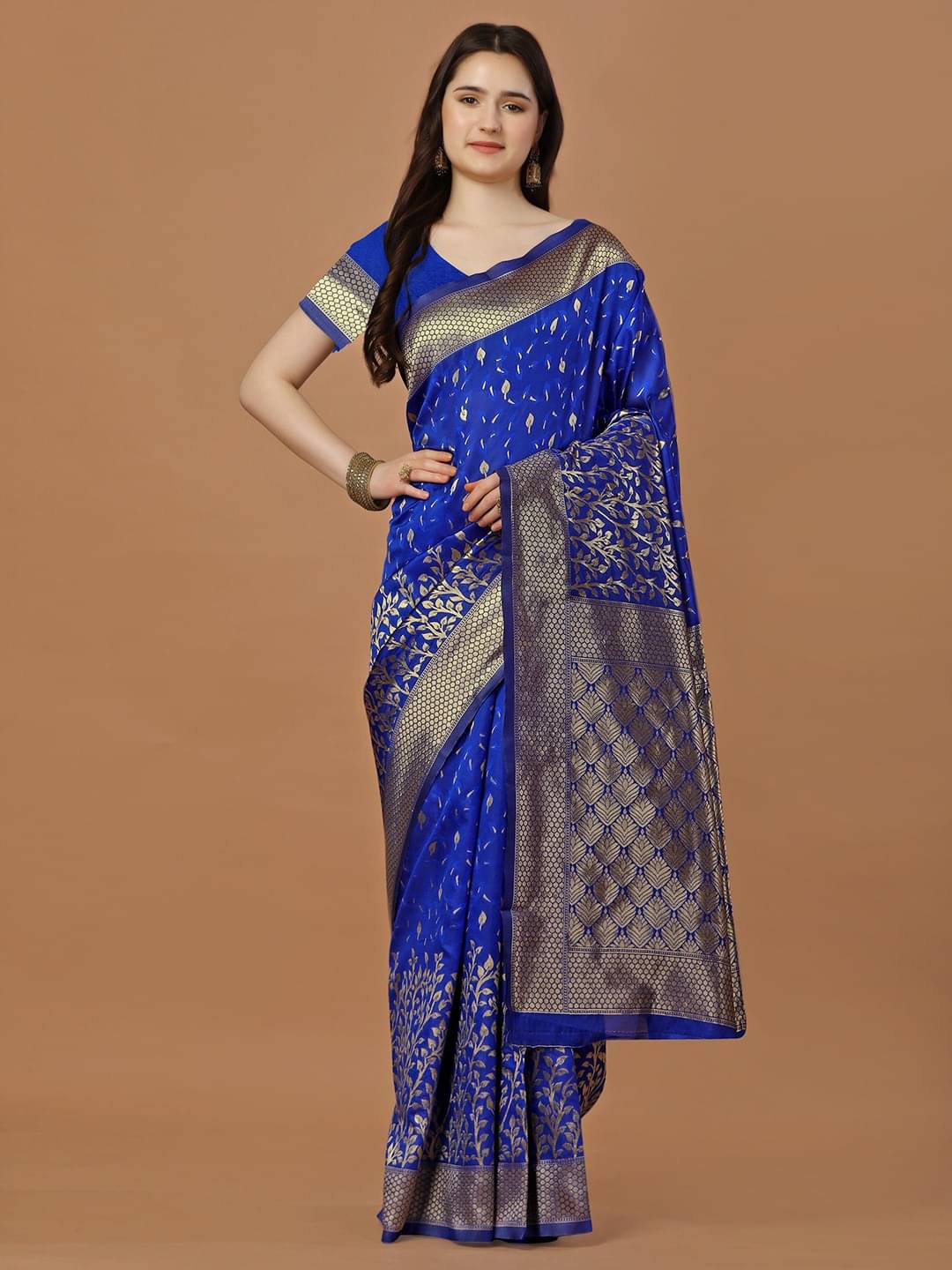     			Vibhagyaa Silk Self Design Saree With Unstitched Blouse Piece ( Blue )