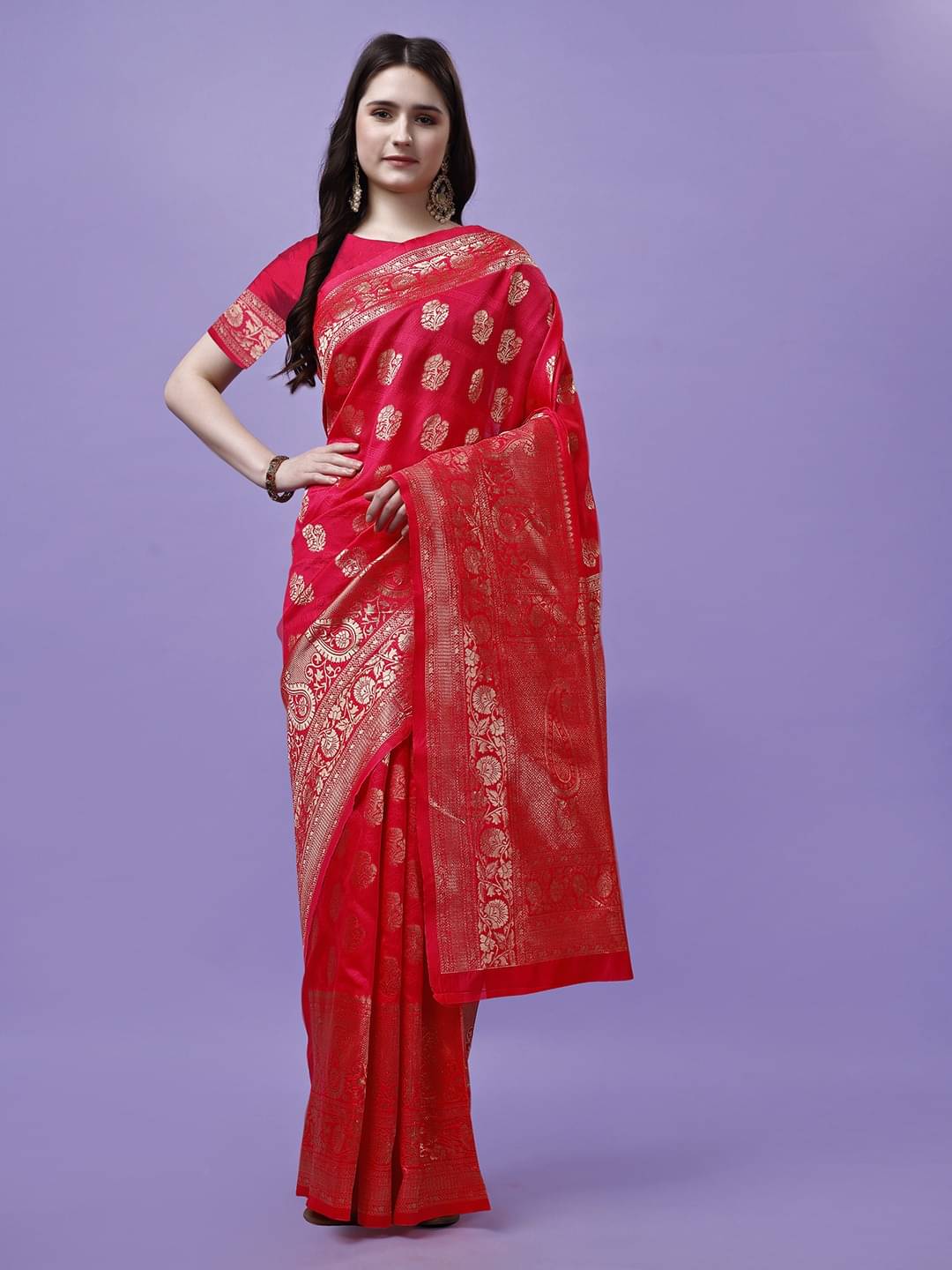 Vibhagyaa Silk Self Design Saree With Unstitched Blouse Piece ( Red ) Vibhagyaa Silk Self Design Saree With Unstitched Blouse Piece ( Red )