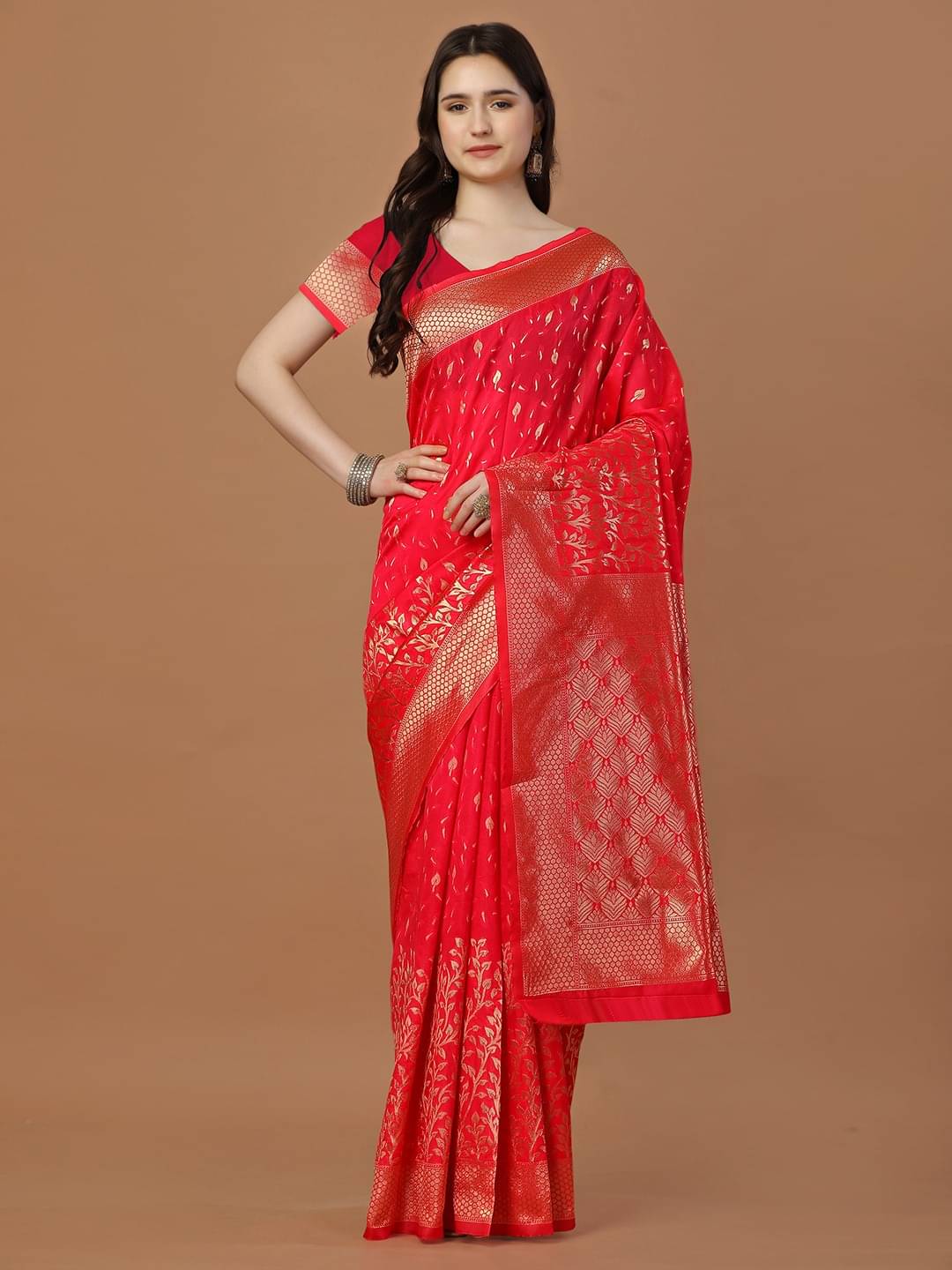 Vibhagyaa Silk Self Design Saree With Unstitched Blouse Piece ( Red ) Vibhagyaa Silk Self Design Saree With Unstitched Blouse Piece ( Red )