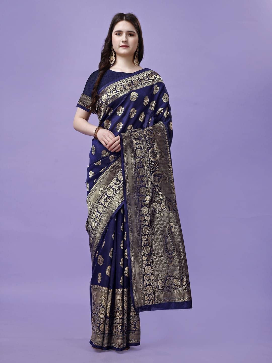     			Vibhagyaa Silk Self Design Saree With Unstitched Blouse Piece ( Blue )