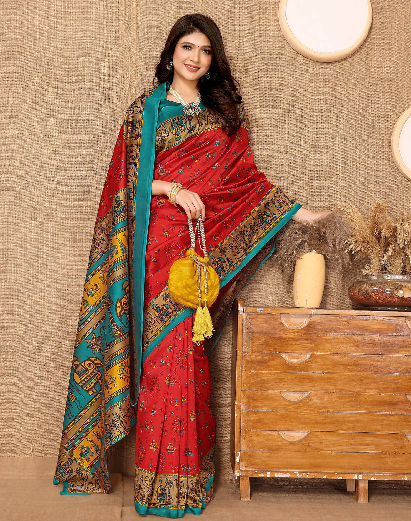 Yashika Art Silk Printed Saree With Unstitched Blouse Piece ( Red ) Yashika Art Silk Printed Saree With Unstitched Blouse Piece ( Red )