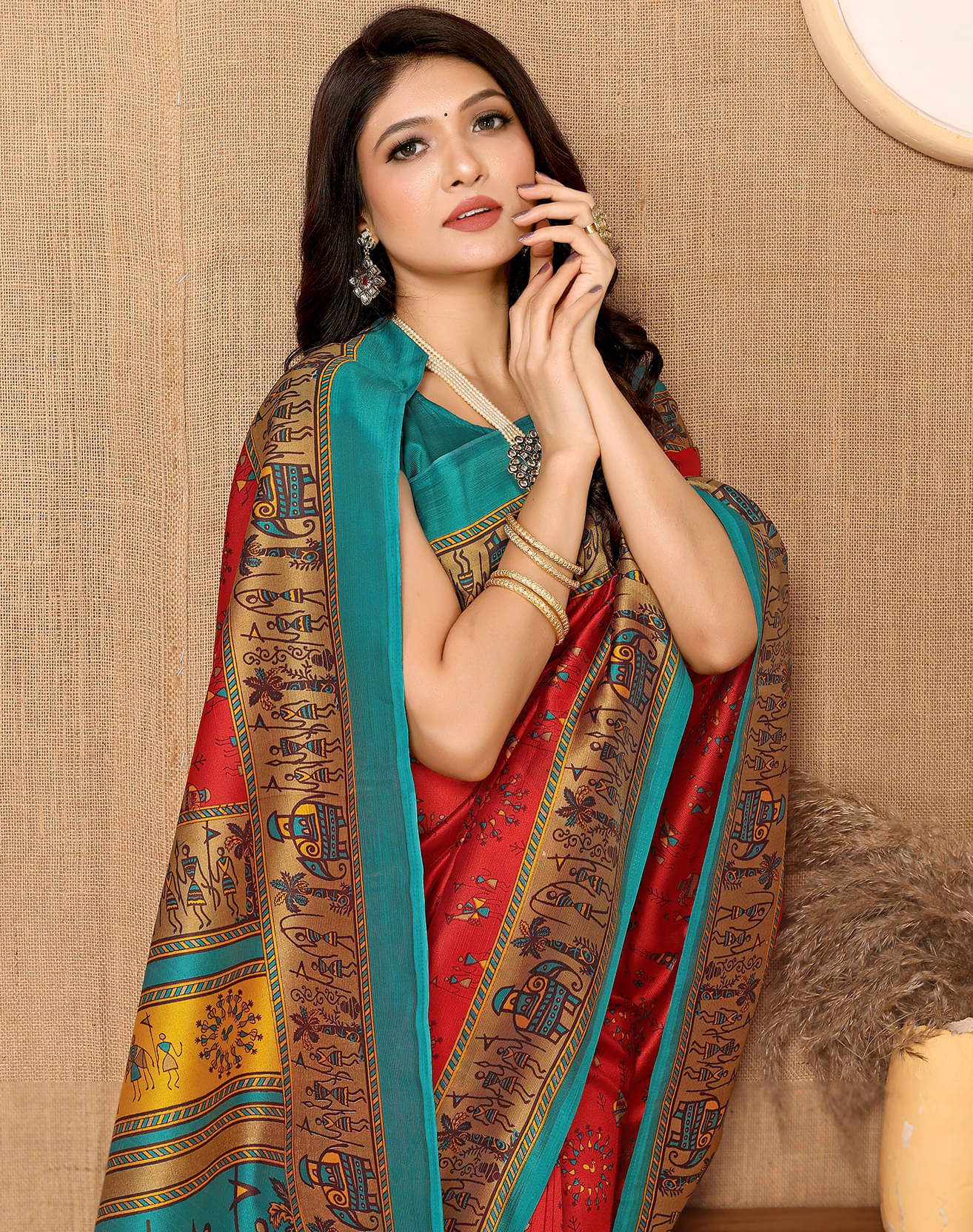     			Yashika Art Silk Printed Saree With Unstitched Blouse Piece ( Red )