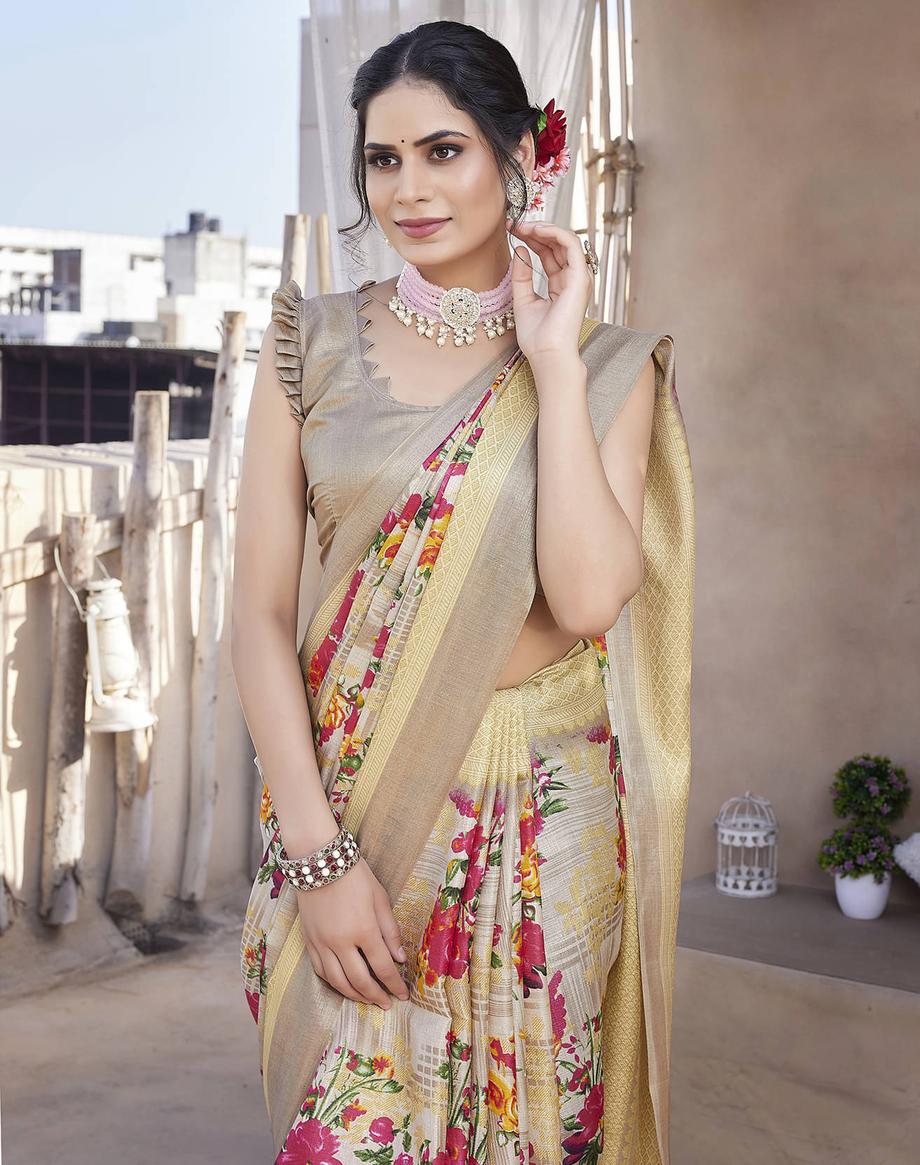 Yashika Art Silk Printed Saree With Unstitched Blouse Piece ( Yellow ) Yashika Art Silk Printed Saree With Unstitched Blouse Piece ( Yellow )