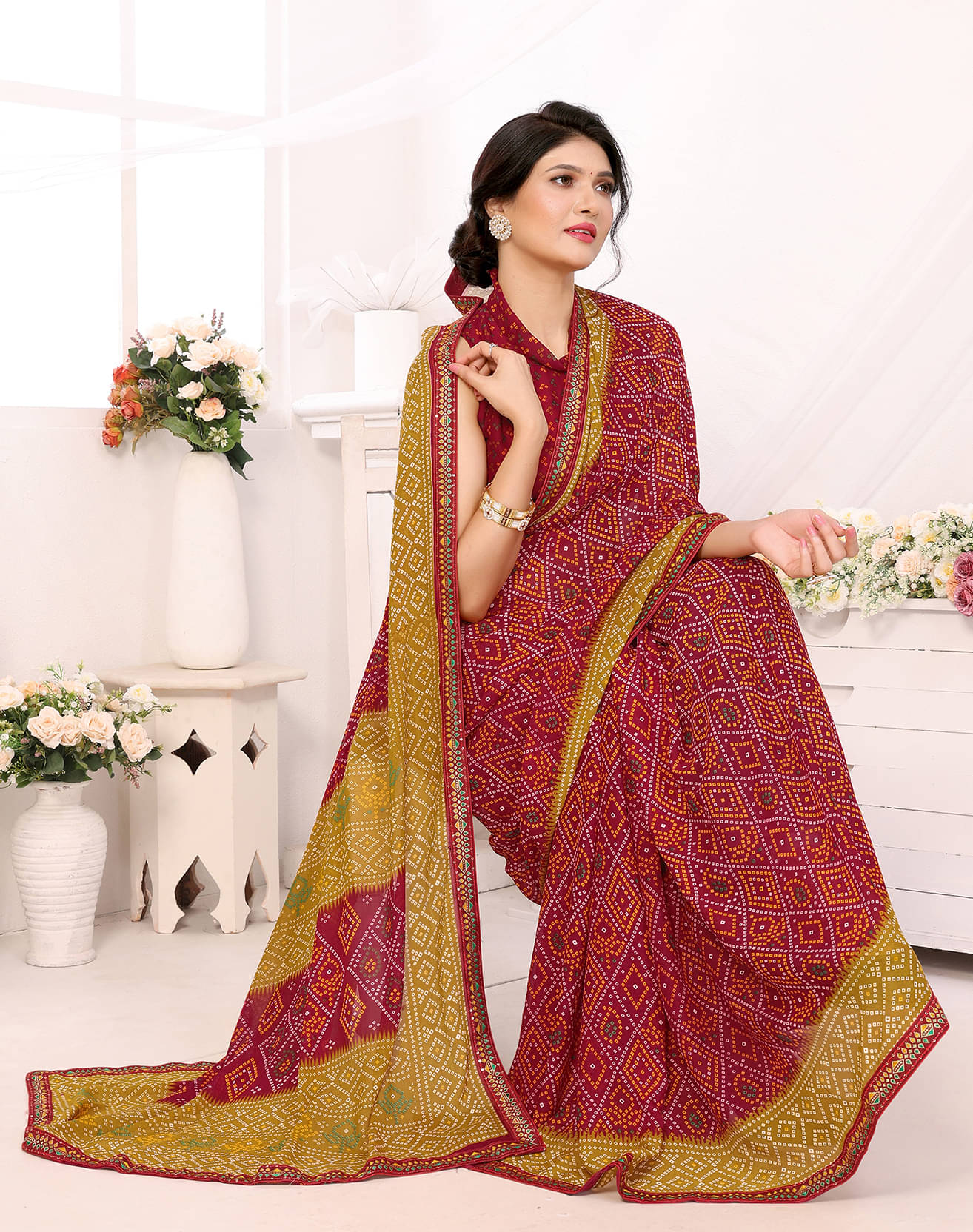 Yashika Georgette Printed Saree With Unstitched Blouse Piece ( Red ) Yashika Georgette Printed Saree With Unstitched Blouse Piece ( Red )