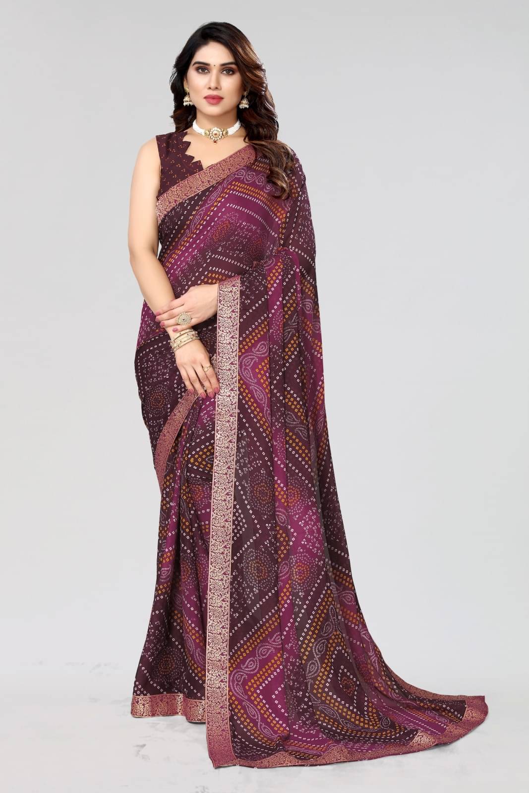 Yashika Georgette Printed Saree With Unstitched Blouse Piece ( Purple ) Yashika Georgette Printed Saree With Unstitched Blouse Piece ( Purple )
