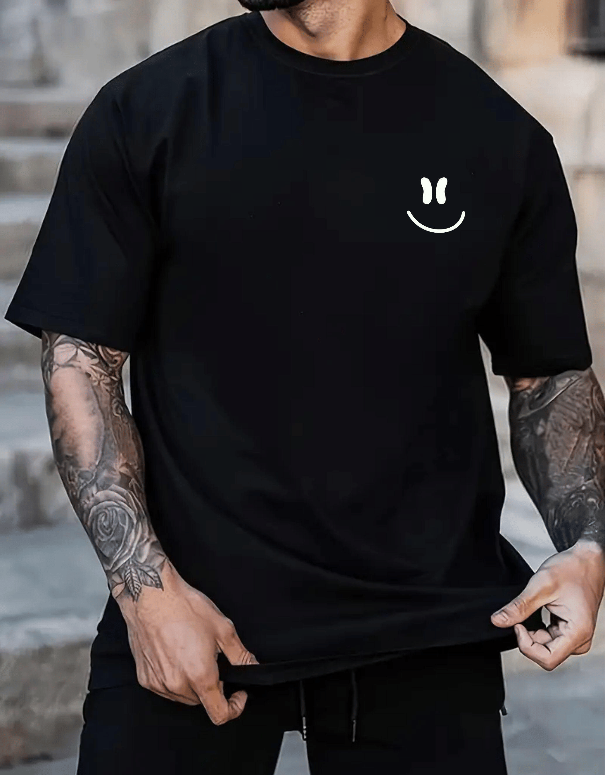 ekadravin Cotton Oversized Fit Printed Half Sleeves Men's Round T-Shirt - Black ( Pack of 1 )