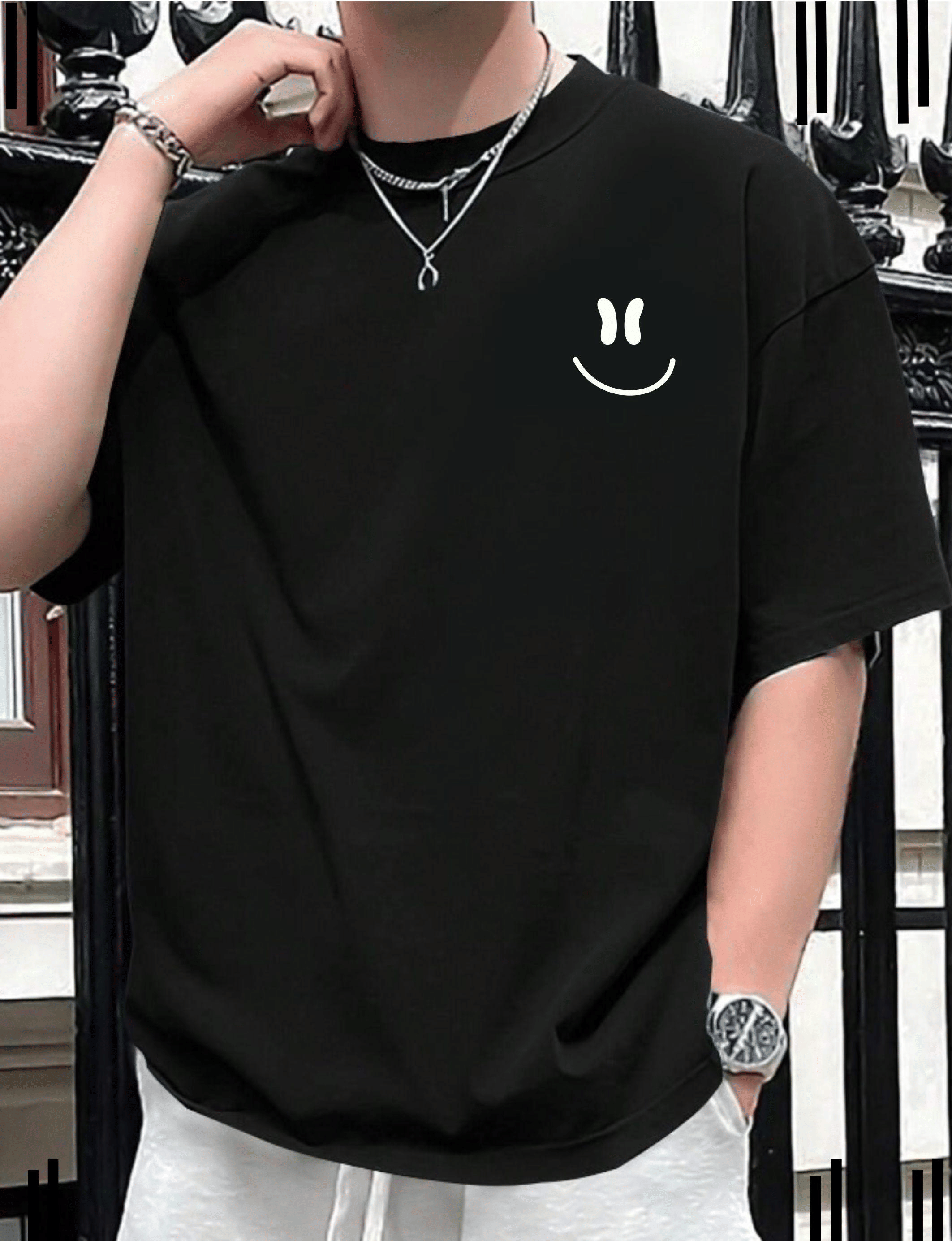 ekadravin Cotton Oversized Fit Printed Half Sleeves Men's Round T-Shirt - Black ( Pack of 1 )