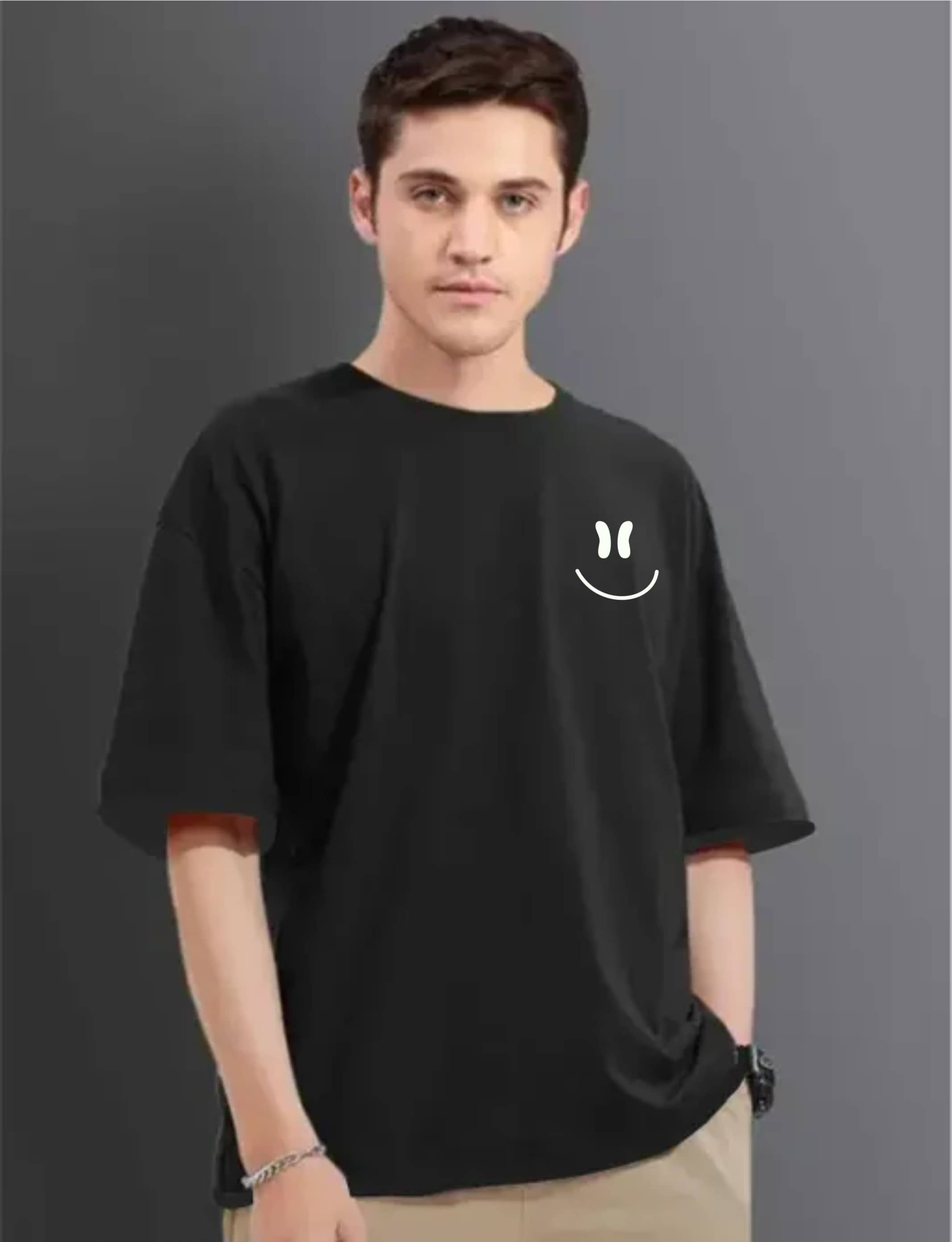 ekadravin Cotton Oversized Fit Printed Half Sleeves Men's Round T-Shirt - Black ( Pack of 1 )