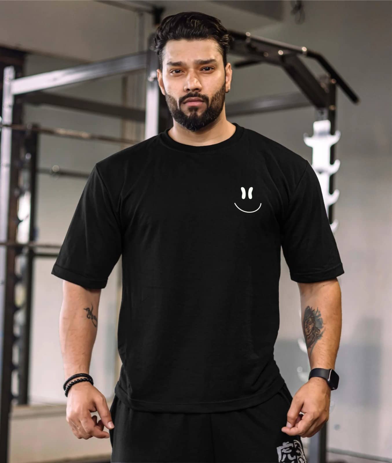 ekadravin Cotton Oversized Fit Printed Half Sleeves Men's Round T-Shirt - Black ( Pack of 1 )