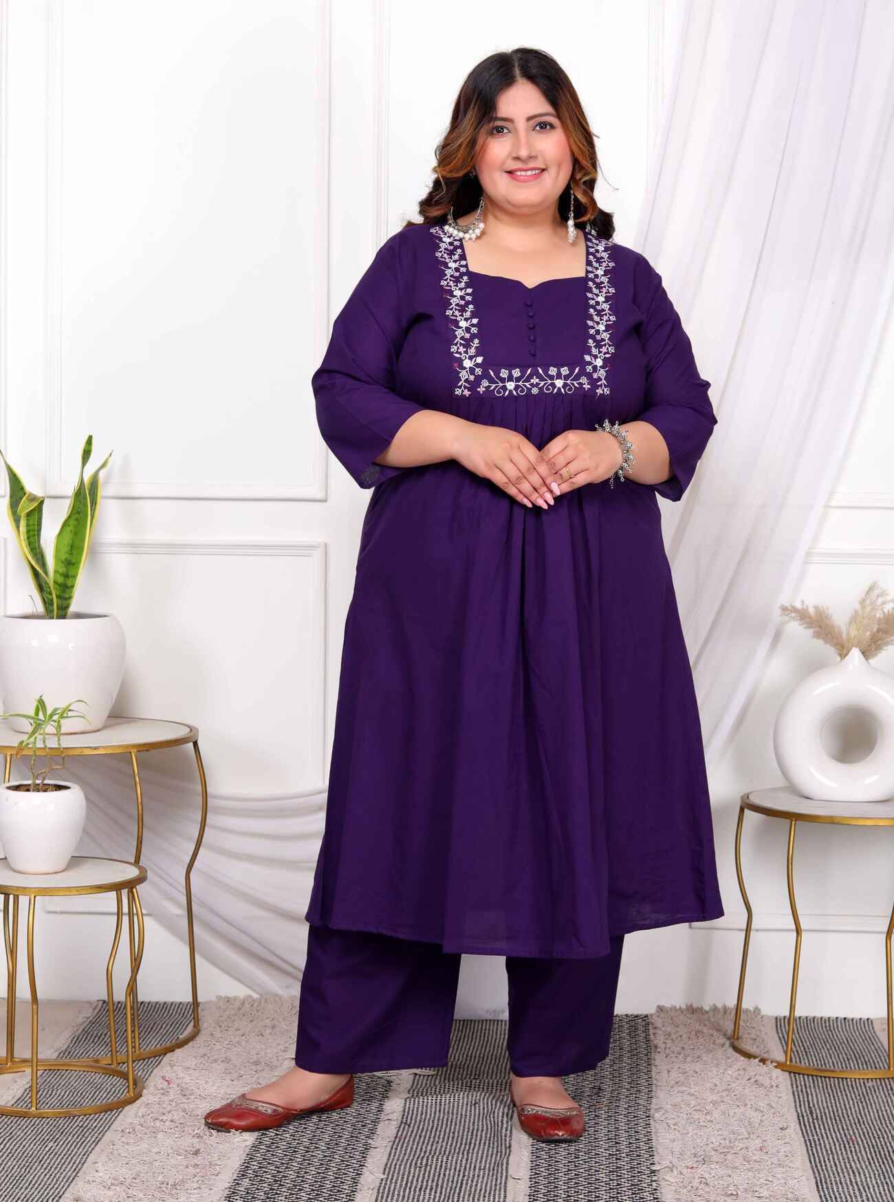     			miravan Cotton Embroidered Kurti With Palazzo Women's Stitched Salwar Suit - Purple ( Pack of 1 )