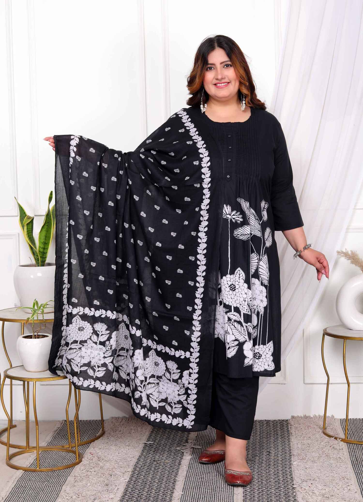 miravan Cotton Printed Kurti With Palazzo Women's Stitched Salwar Suit - Black ( Pack of 1 ) miravan Cotton Printed Kurti With Palazzo Women's Stitched Salwar Suit - Black ( Pack of 1 )