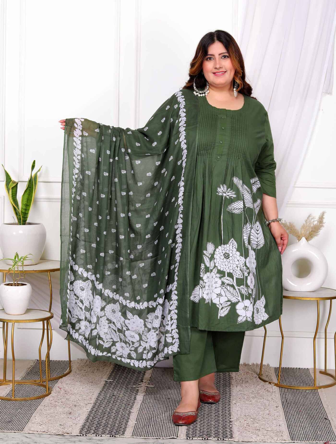 miravan Cotton Printed Kurti With Palazzo Women's Stitched Salwar Suit - Dark Green ( Pack of 1 ) miravan Cotton Printed Kurti With Palazzo Women's Stitched Salwar Suit - Dark Green ( Pack of 1 )