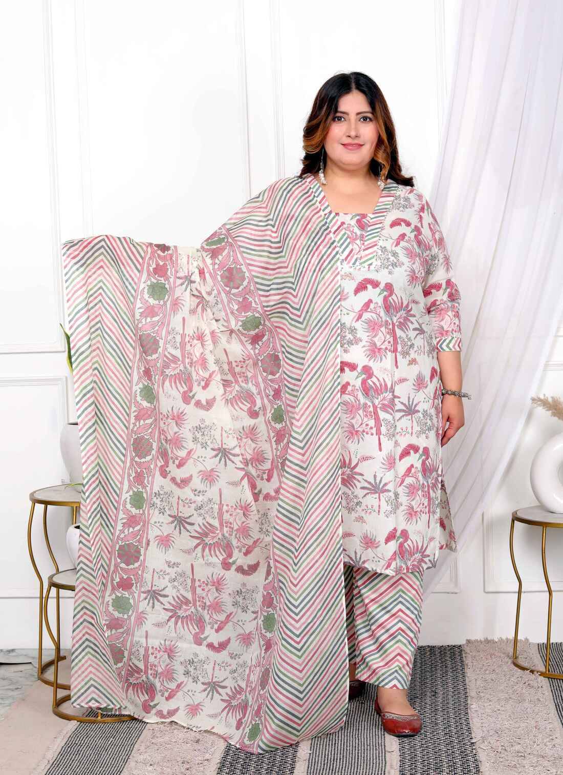     			miravan Cotton Printed Kurti With Palazzo Women's Stitched Salwar Suit - Pink ( Pack of 1 )