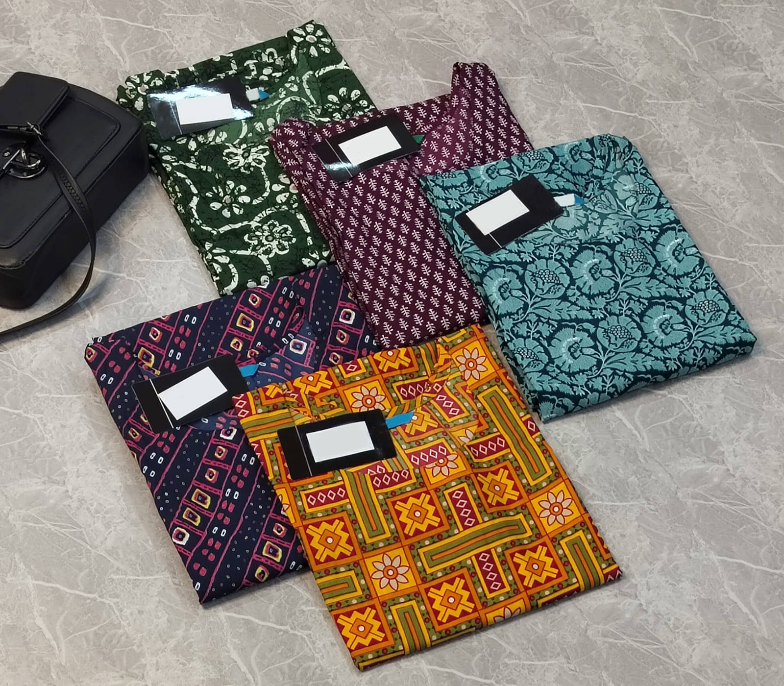 1 Stop Fashion Pack of 5 Crepe Printed Straight Women's Kurti - ( Multicolor )     			1 Stop Fashion Pack of 5 Crepe Printed Straight Women's Kurti - ( Multicolor )
