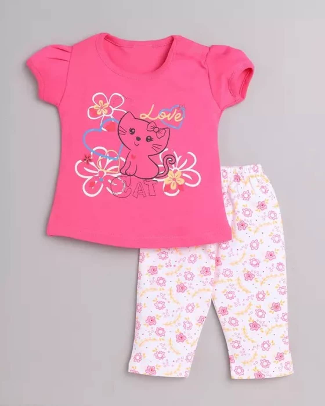 CUTEVIBE Pack of 1 Baby Girls 100% Cotton T-shirt & Pants ( Multicolor 1 )