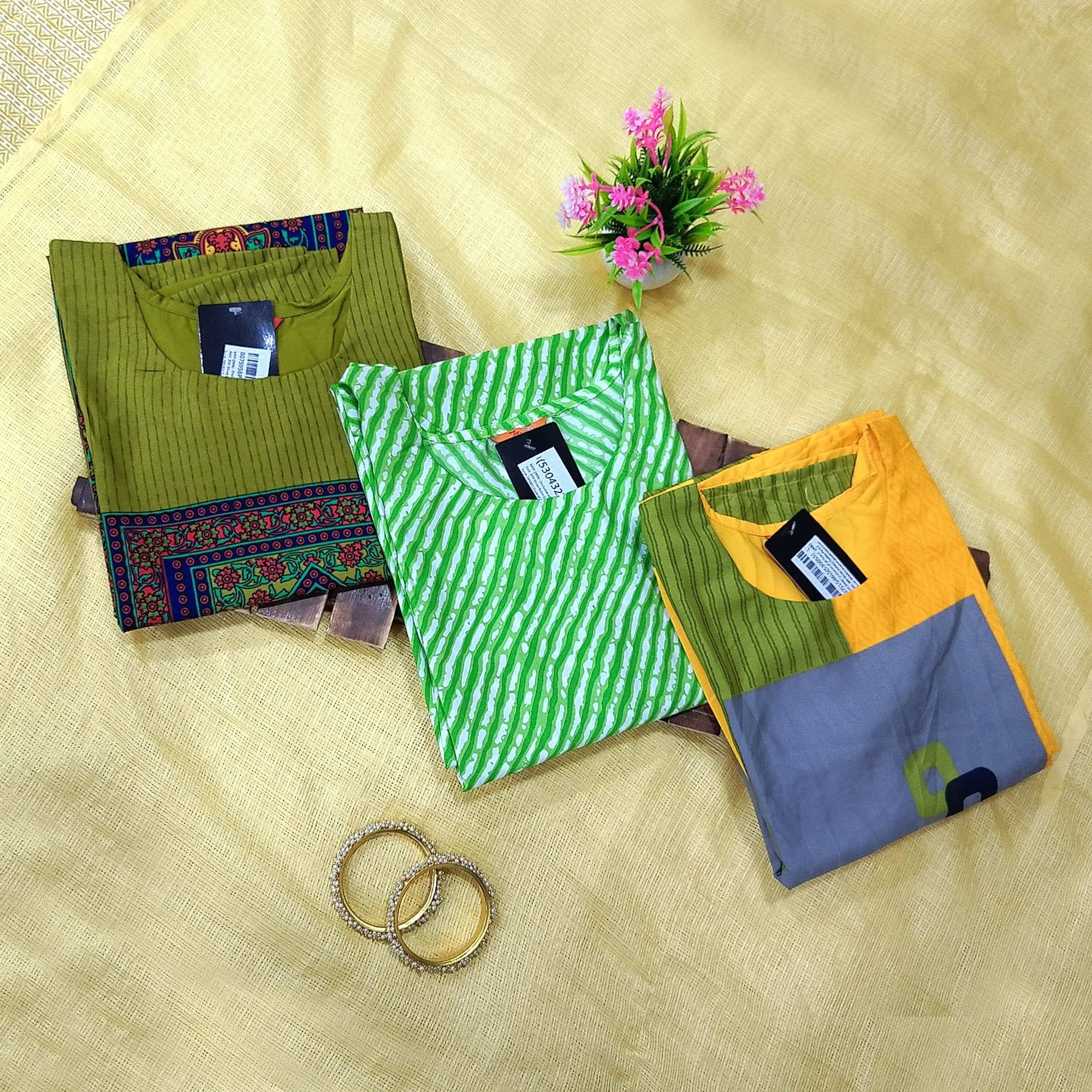 Ethnicbasket Pack of 3 Crepe Printed Straight Women's Kurti - ( Multicolor )     			Ethnicbasket Pack of 3 Crepe Printed Straight Women's Kurti - ( Multicolor )