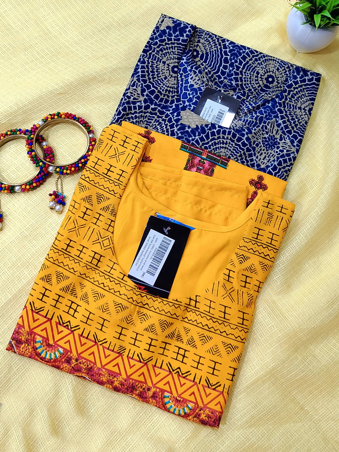 1 Stop Fashion Pack of 2 Crepe Printed Straight Women's Kurti - ( Multicolor4 ) 1 Stop Fashion Pack of 2 Crepe Printed Straight Women's Kurti - ( Multicolor4 )