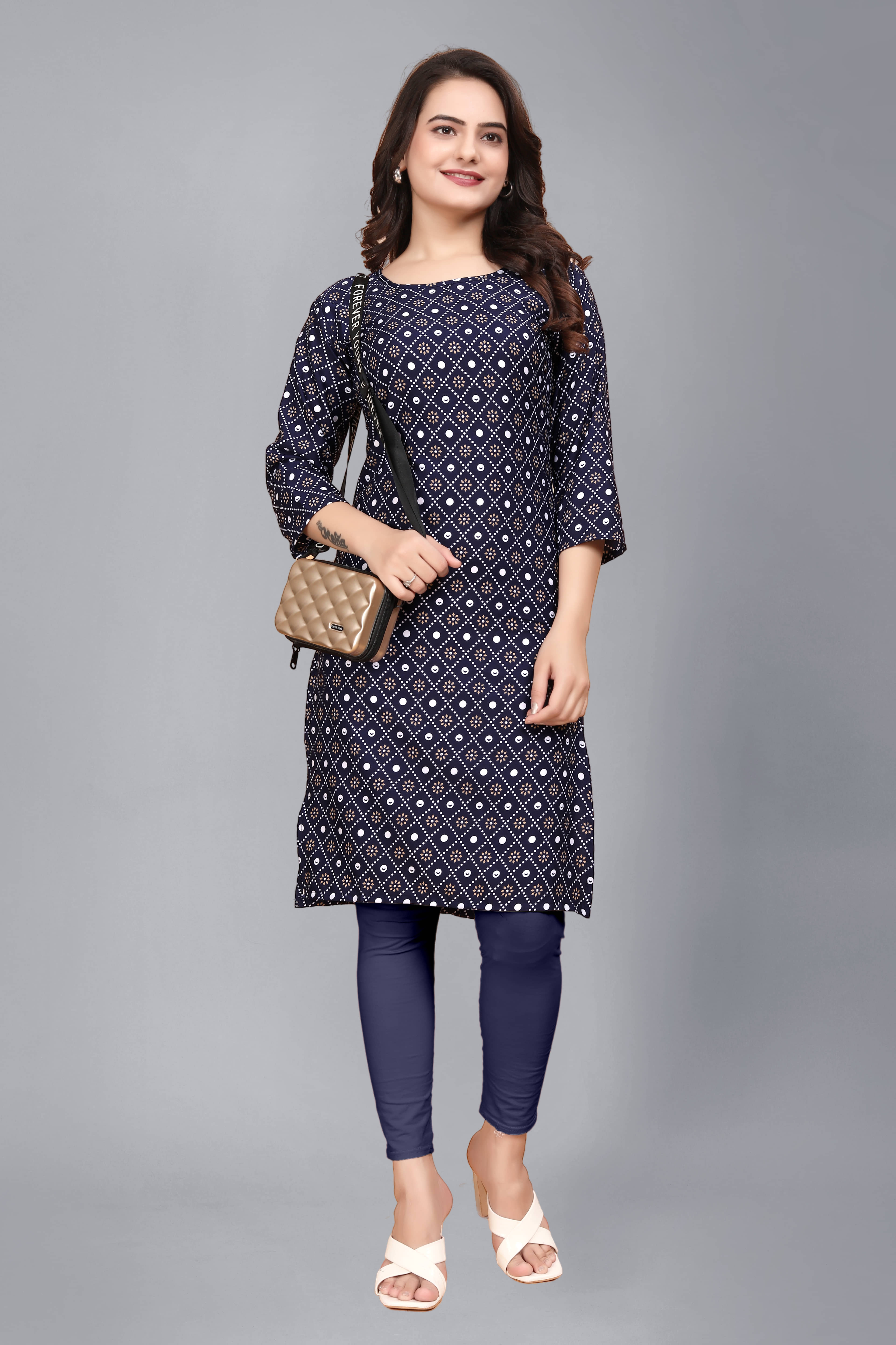 AK FASHION MALL Pack of 1 Crepe Printed Straight Women's Kurti - ( Multicolor ) - Kurtis, Tunics | Buy online on ZillyBuy