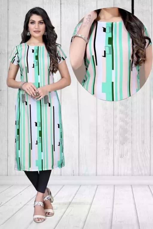 AK FASHION MALL Pack of 1 Crepe Printed Straight Women's Kurti - ( Multicolor )     			AK FASHION MALL Pack of 1 Crepe Printed Straight Women's Kurti - ( Multicolor )