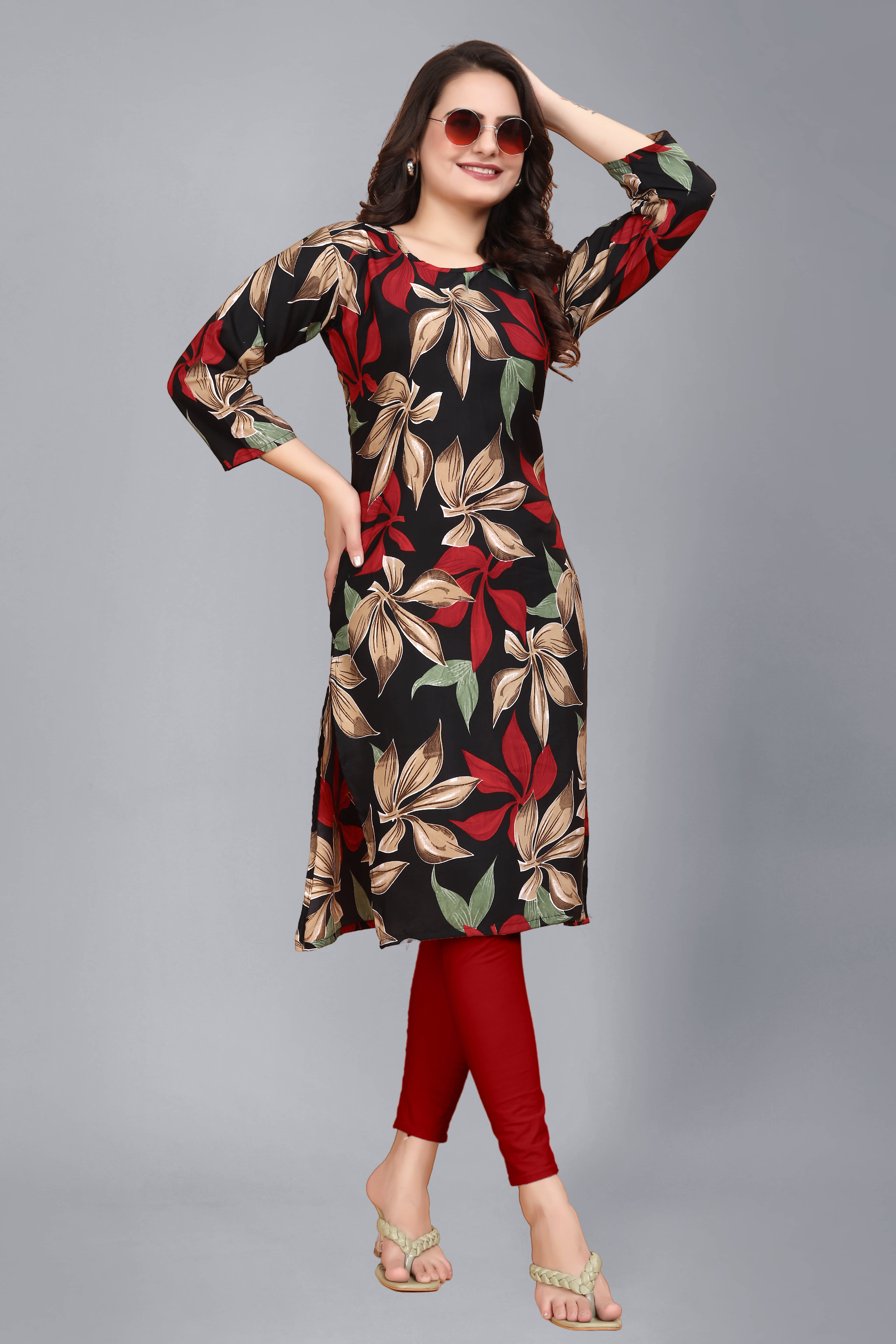 AK FASHION MALL Pack of 1 Crepe Printed Straight Women's Kurti - ( Multicolor ) - Kurtis, Tunics | Buy online on ZillyBuy