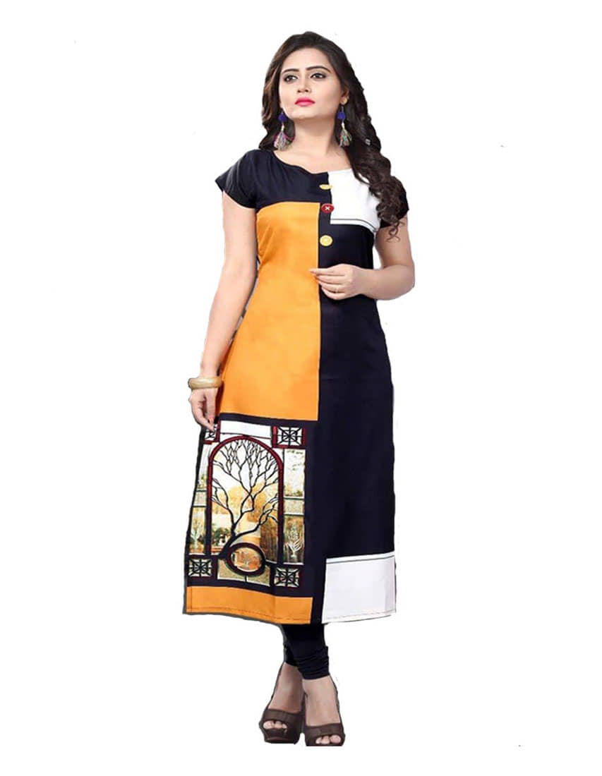 AK FASHION MALL Pack of 1 Crepe Printed Straight Women's Kurti - ( Multicolor ) - Kurtis, Tunics | Buy online on ZillyBuy