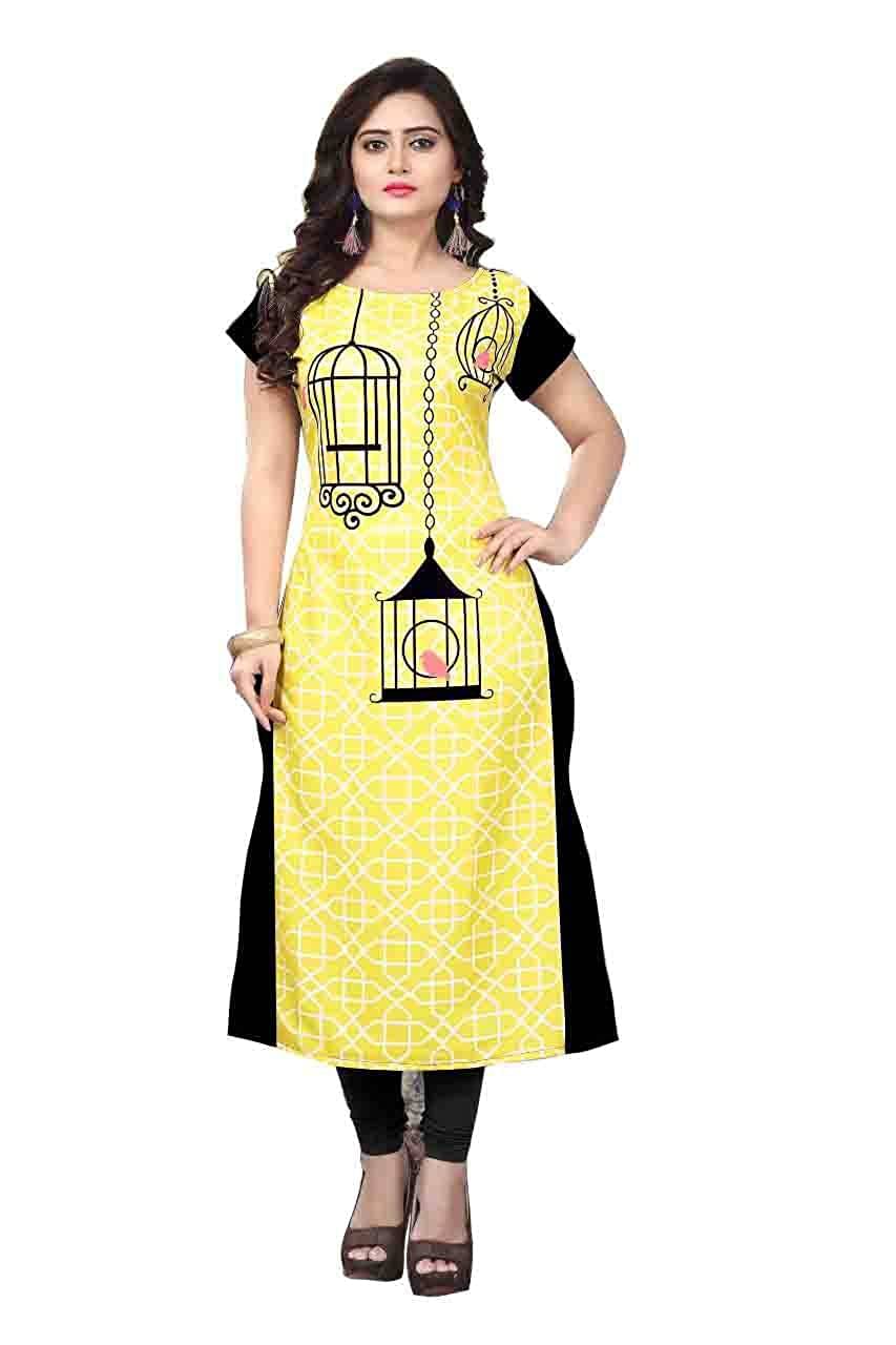 AK FASHION MALL Pack of 1 Crepe Printed Straight Women's Kurti - ( Multicolor ) AK FASHION MALL Pack of 1 Crepe Printed Straight Women's Kurti - ( Multicolor )
