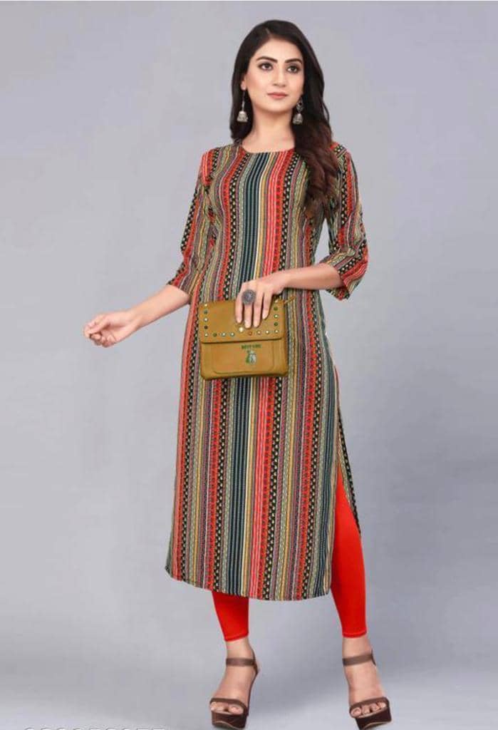 AK FASHION MALL Pack of 1 Crepe Printed Straight Women's Kurti - ( Multicolor ) - Kurtis, Tunics | Buy online on ZillyBuy