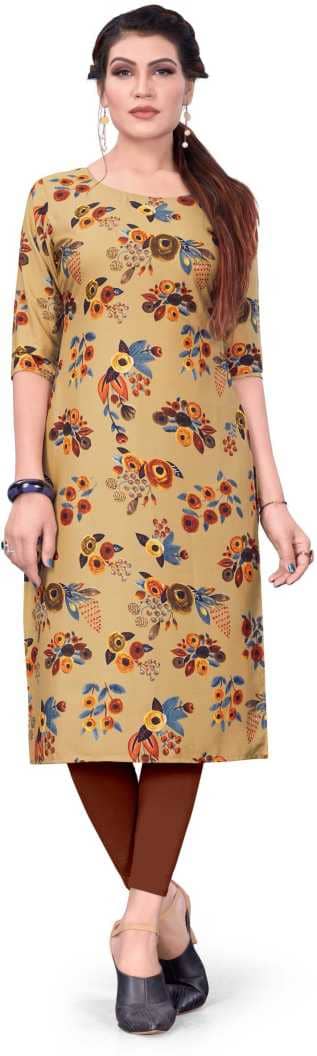 AK FASHION MALL Pack of 1 Crepe Printed Straight Women's Kurti - ( Multicolor ) - Kurtis, Tunics | Buy online on ZillyBuy