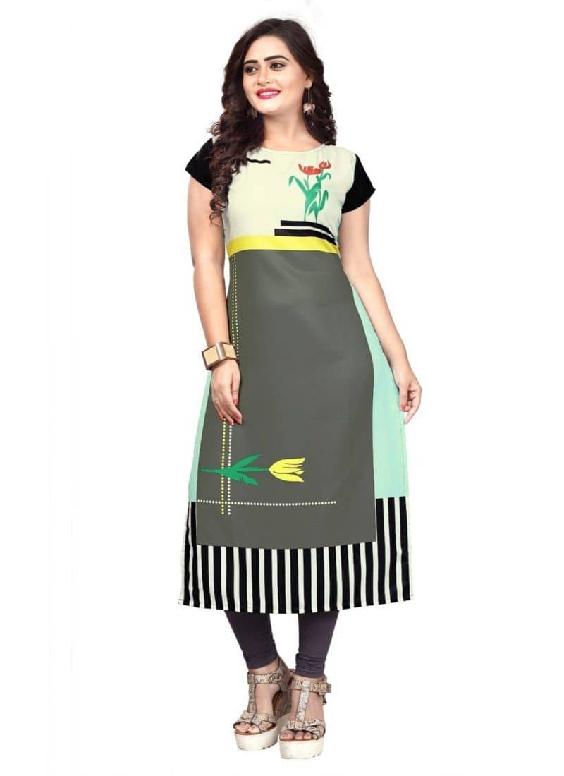 AK FASHION MALL Pack of 1 Crepe Printed Straight Women's Kurti - ( Multicolor ) - Kurtis, Tunics | Buy online on ZillyBuy